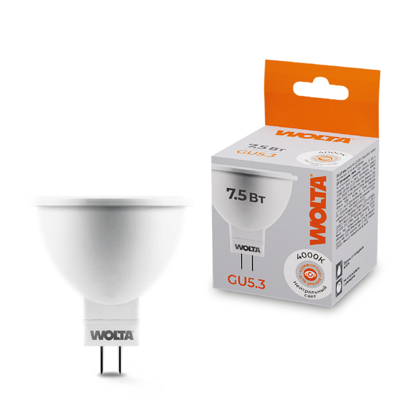 Картинка Лампа LED WOLTA 25SMR16-220-7.5GU5.3