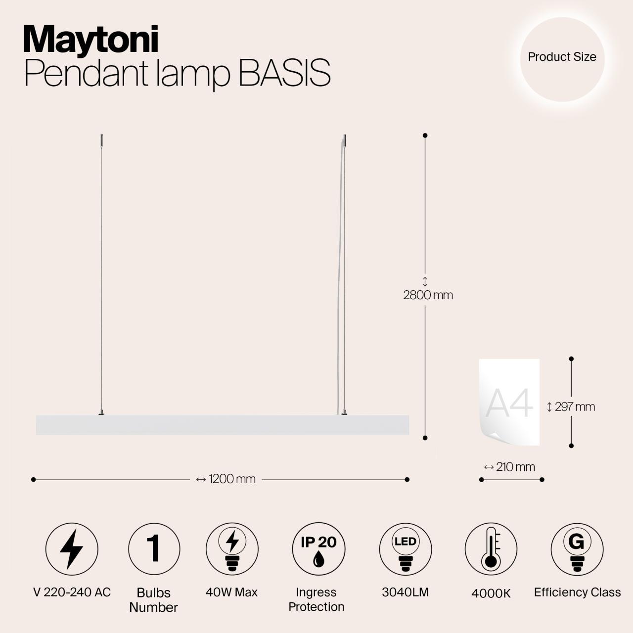 Дополнительная картинка Подвесной светодиодный светильник Maytoni Vinder P051PL-L40W4K