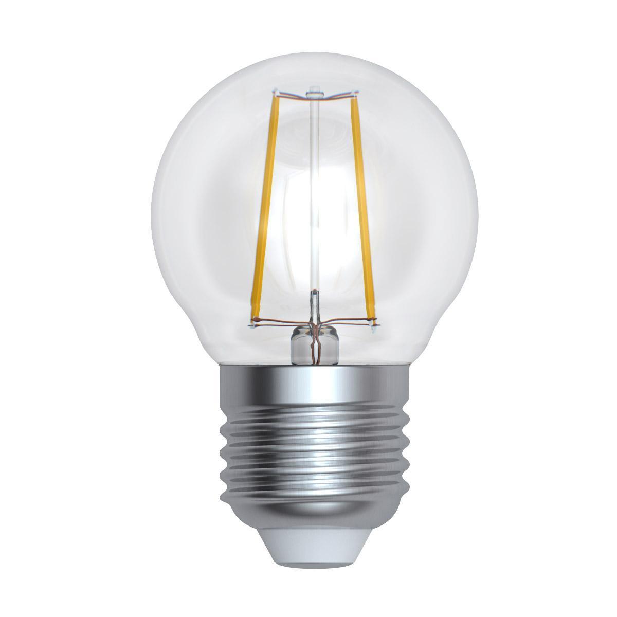 Картинка Лампа светодиодная филаментная диммируемая  Uniel прозрачная LED-G45-9W/4000K/E27/CL/DIM GLA01TR