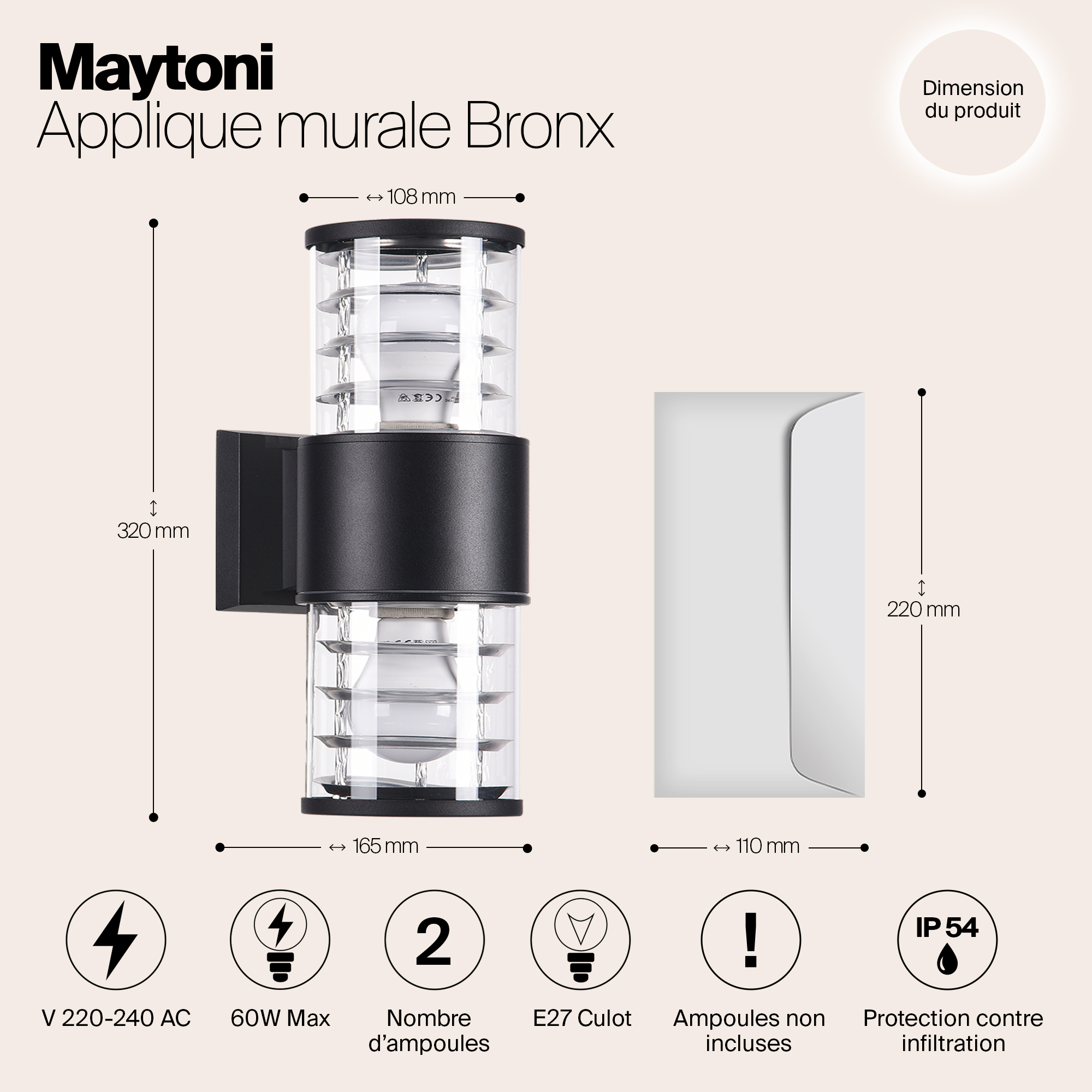 Дополнительная картинка Уличный настенный светильник Maytoni Bronx O576WL-02B