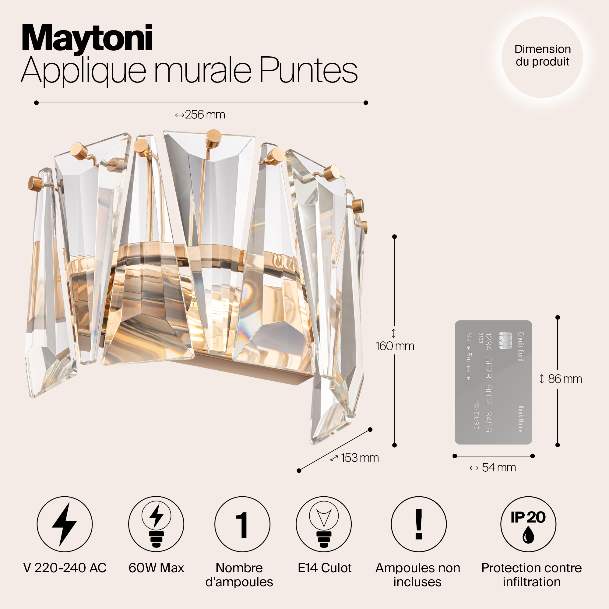 Дополнительная картинка Настенный светильник Maytoni Puntes MOD043WL-01G