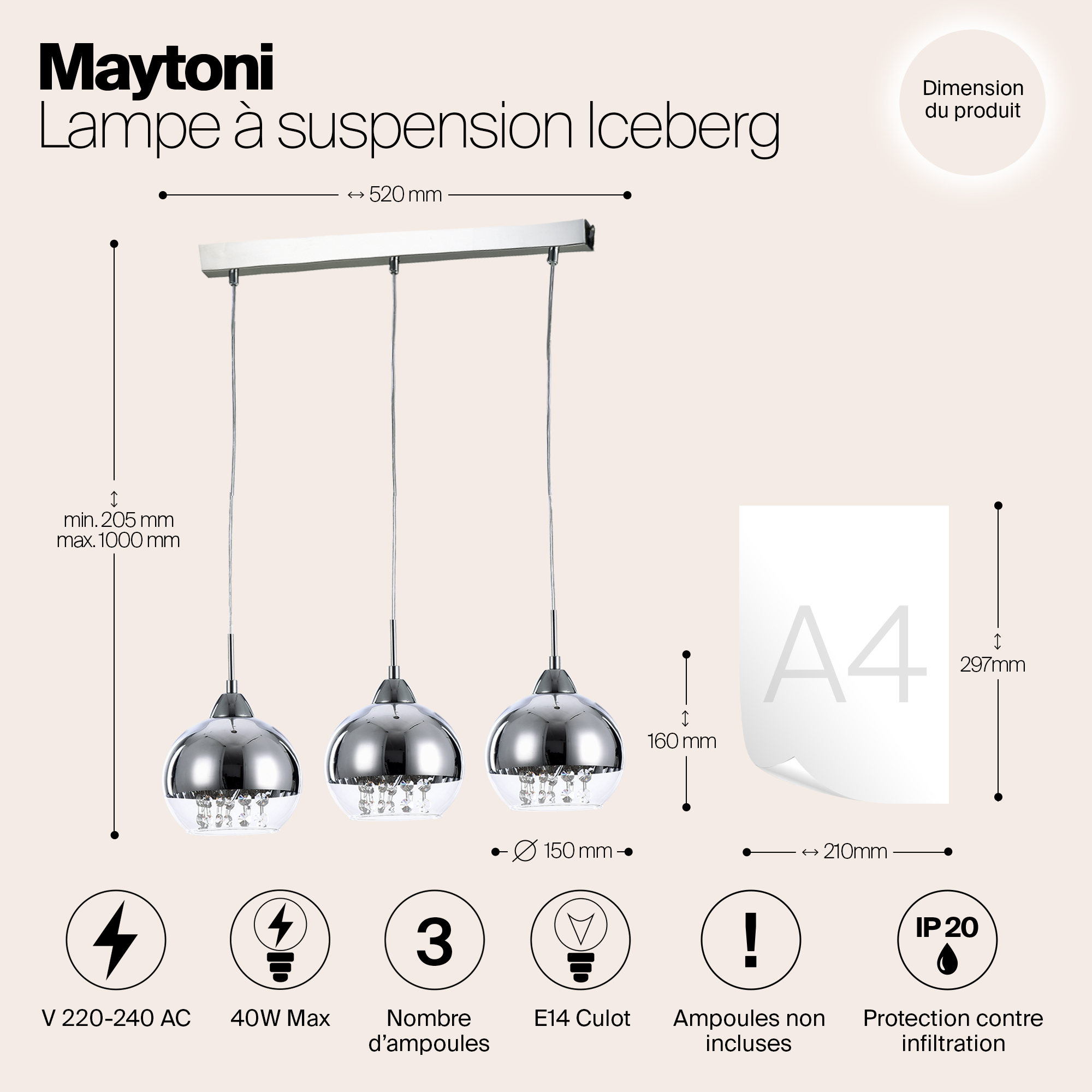 Дополнительная картинка Подвесной светильник Maytoni Iceberg P012-PL-03-N