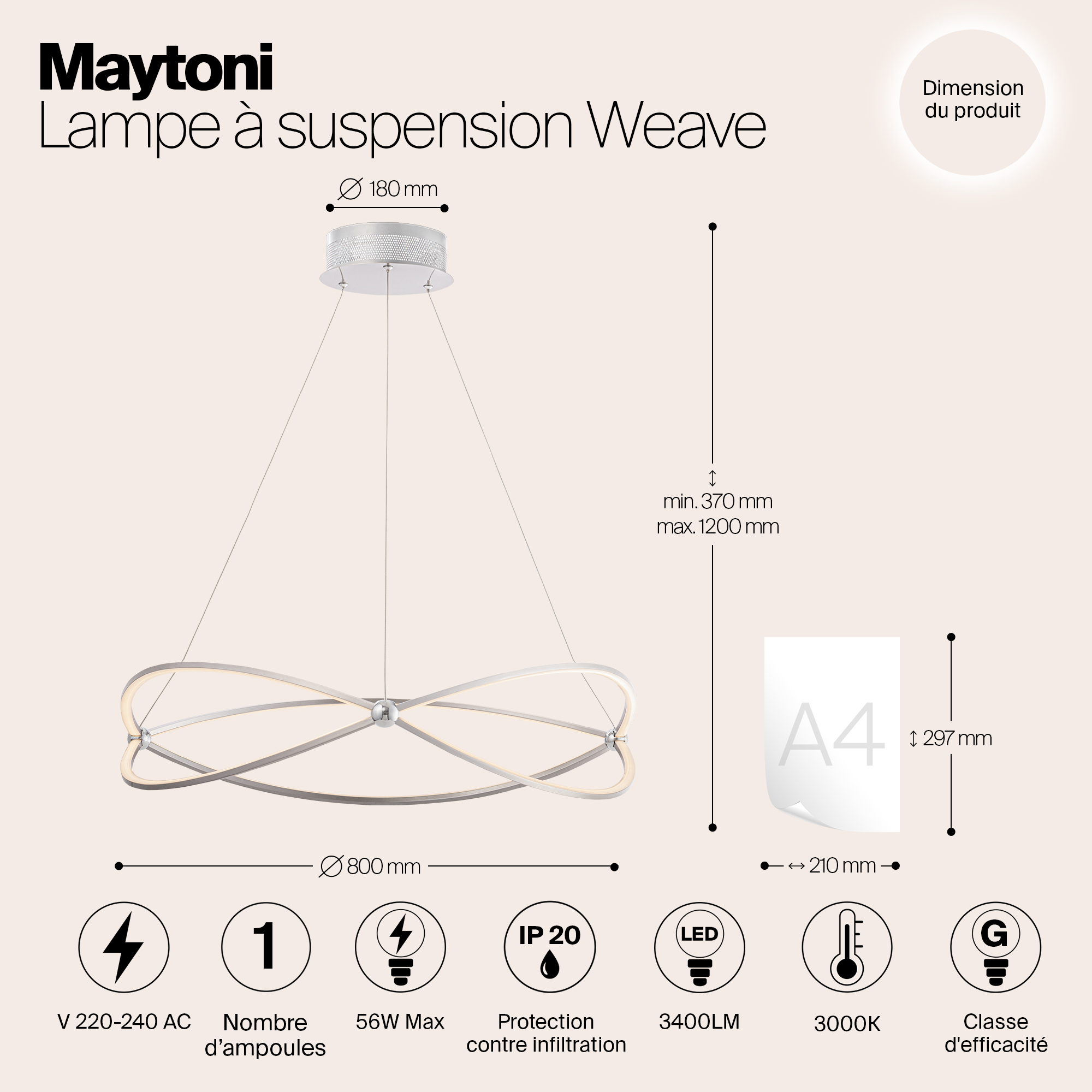 Дополнительная картинка Подвесной светодиодный светильник Maytoni Weave MOD062PL-L56CH3K