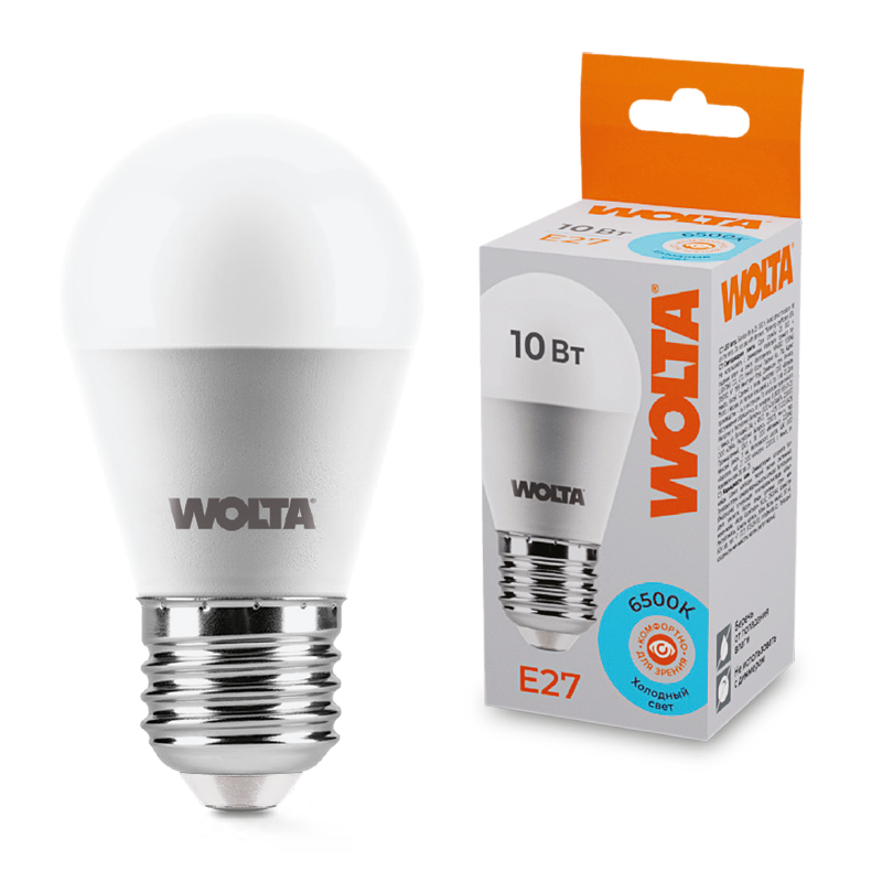 Картинка Светодиодная лампа WOLTA 25W45GL10E27   Шар   G45 10Вт 825лм 6500К Е27 1/50