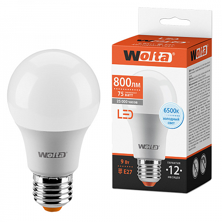 Картинка Светодиодная лампа  WOLTA 25W60BL9E27  Груша  A60 9Вт 800лм 6500К Е27 1/50