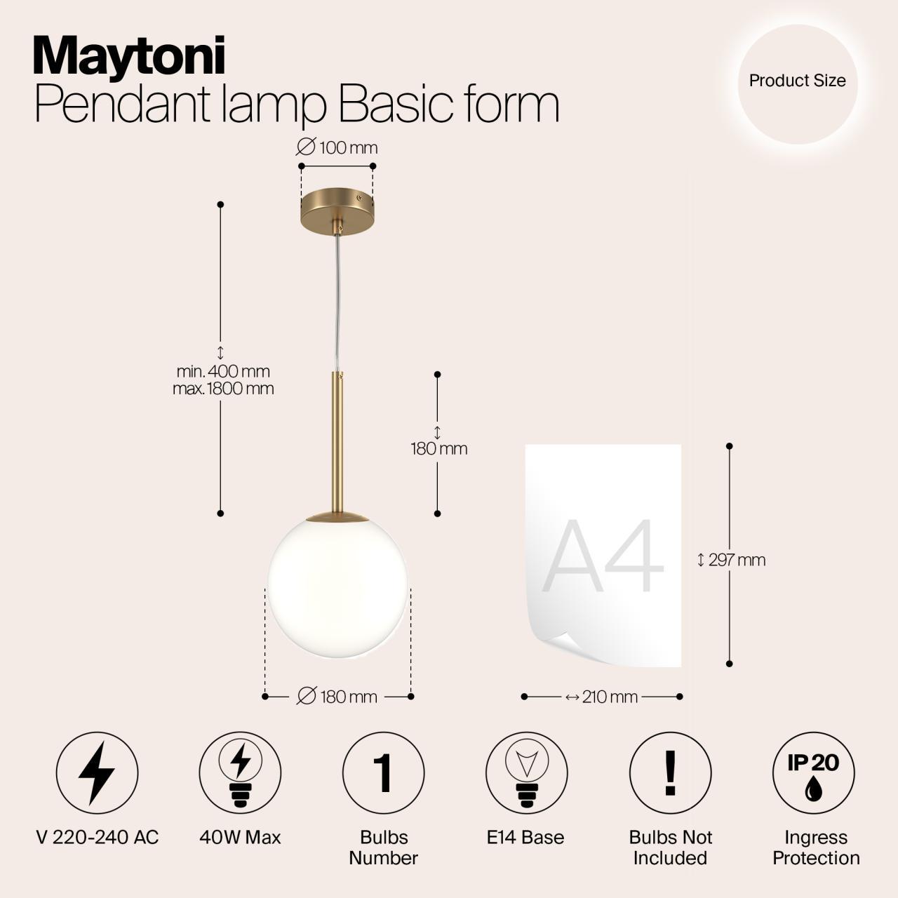 Дополнительная картинка Подвесной светильник Maytoni MOD321PL-01G2