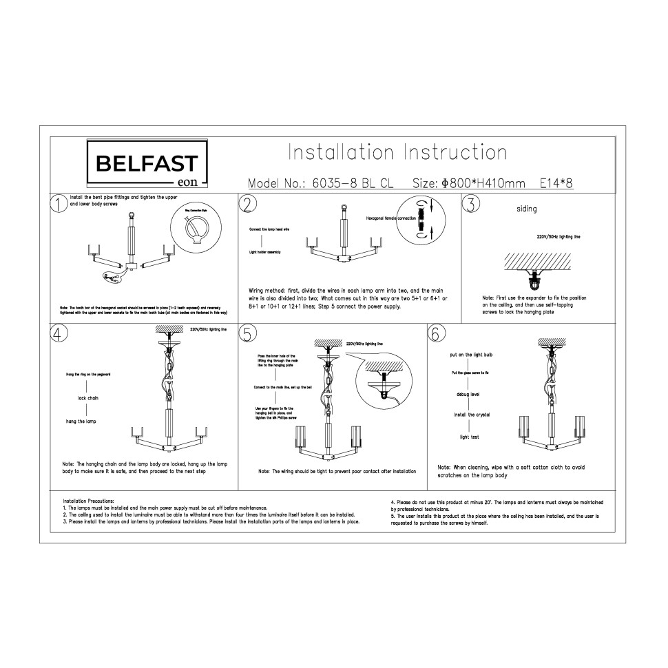 Картинка Подвесная люстра Belfast Malone 6035-8 BL CL