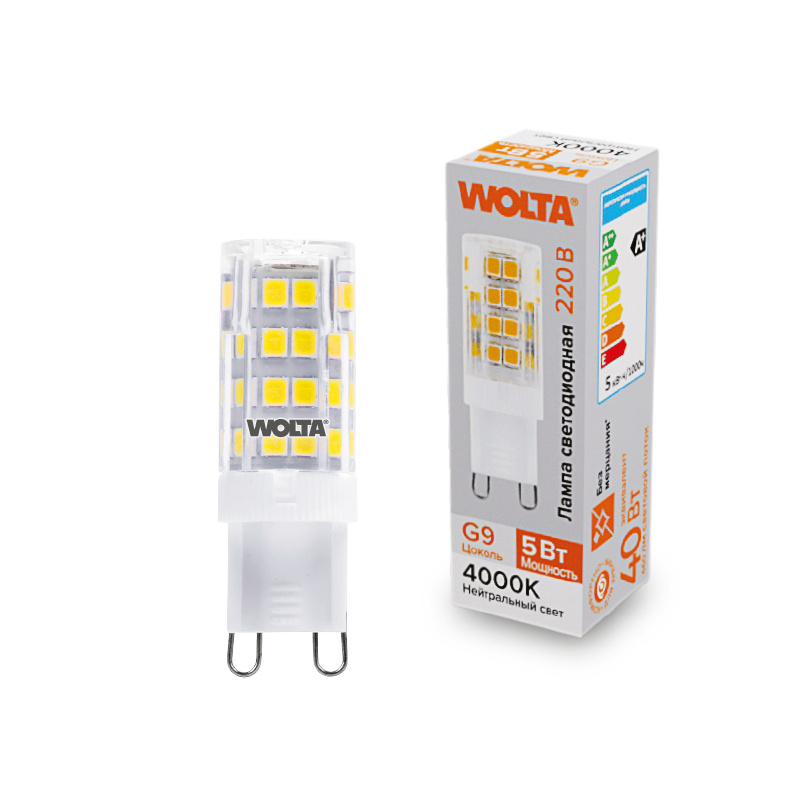 "Светодиодная лампа  WOLTA WSTD-JCD-5W4KG9-C (керамика) ""Капсульная"" JCD 5Вт 460лм 4000K G9 1/10/100/1000" купить в Алматы svet.kz
