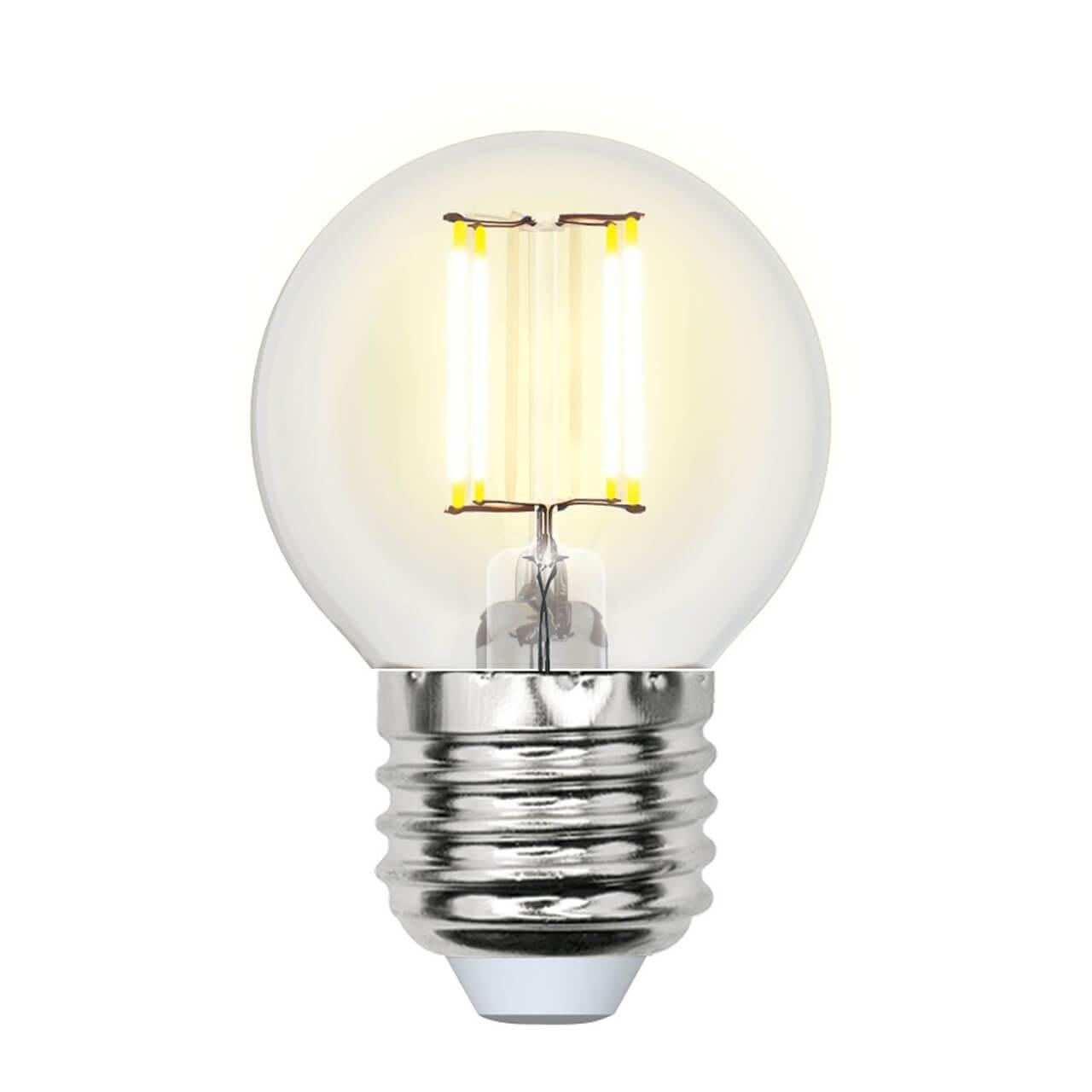 Картинка Лампа светодиодная филаментная Uniel E27 6W 4000K прозрачная LED-G45-6W/NW/E27/CL GLA01TR
