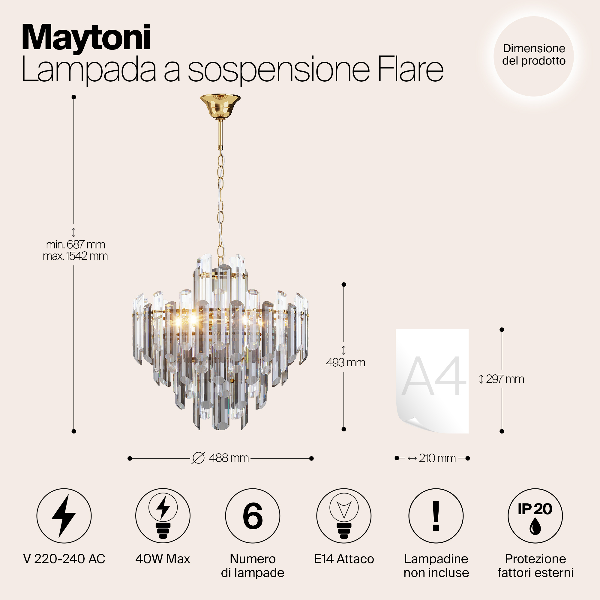 Дополнительная картинка Подвесной светильник Maytoni DIA200PL-06G
