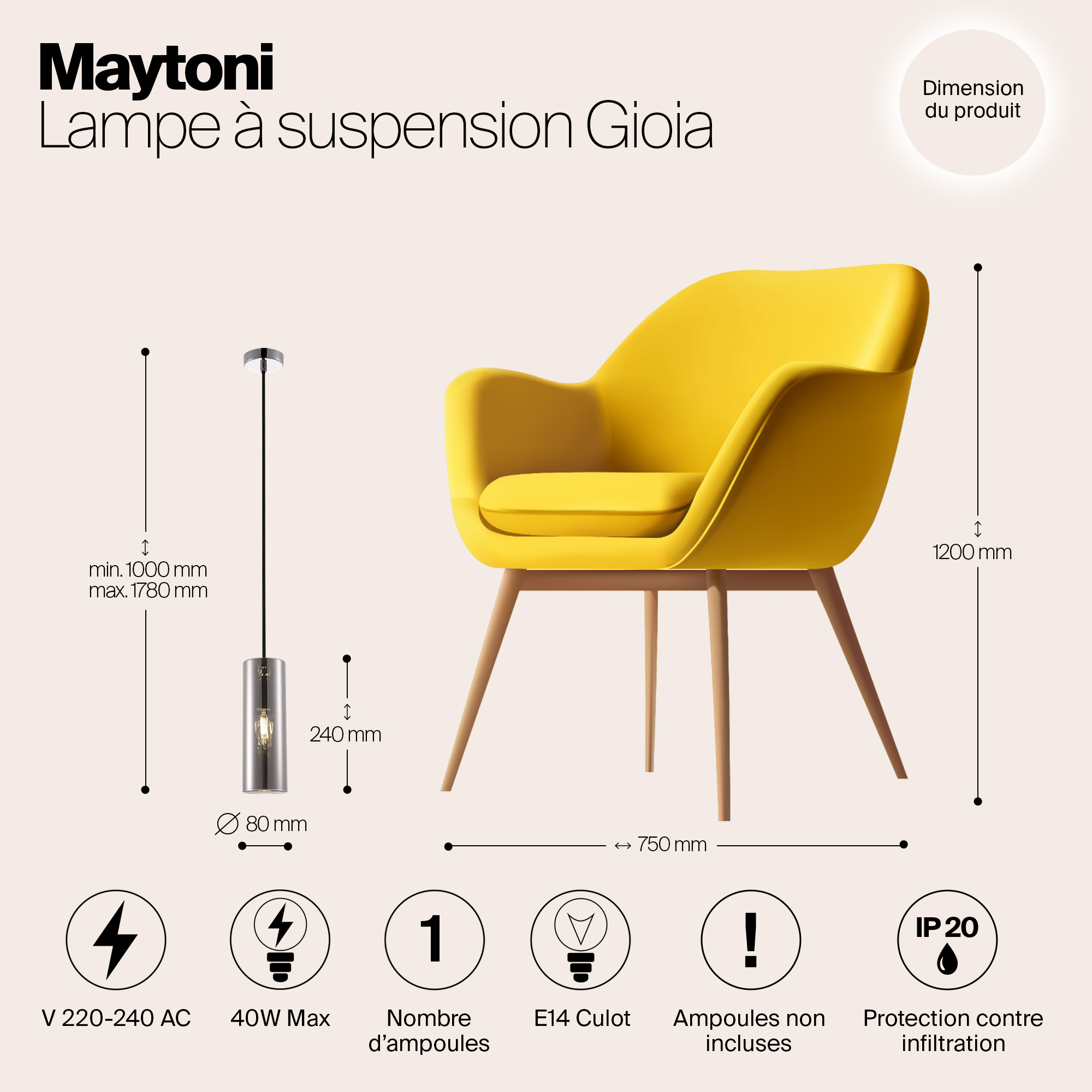 Дополнительная картинка Подвесной светильник Maytoni Gioia P011PL-01CH