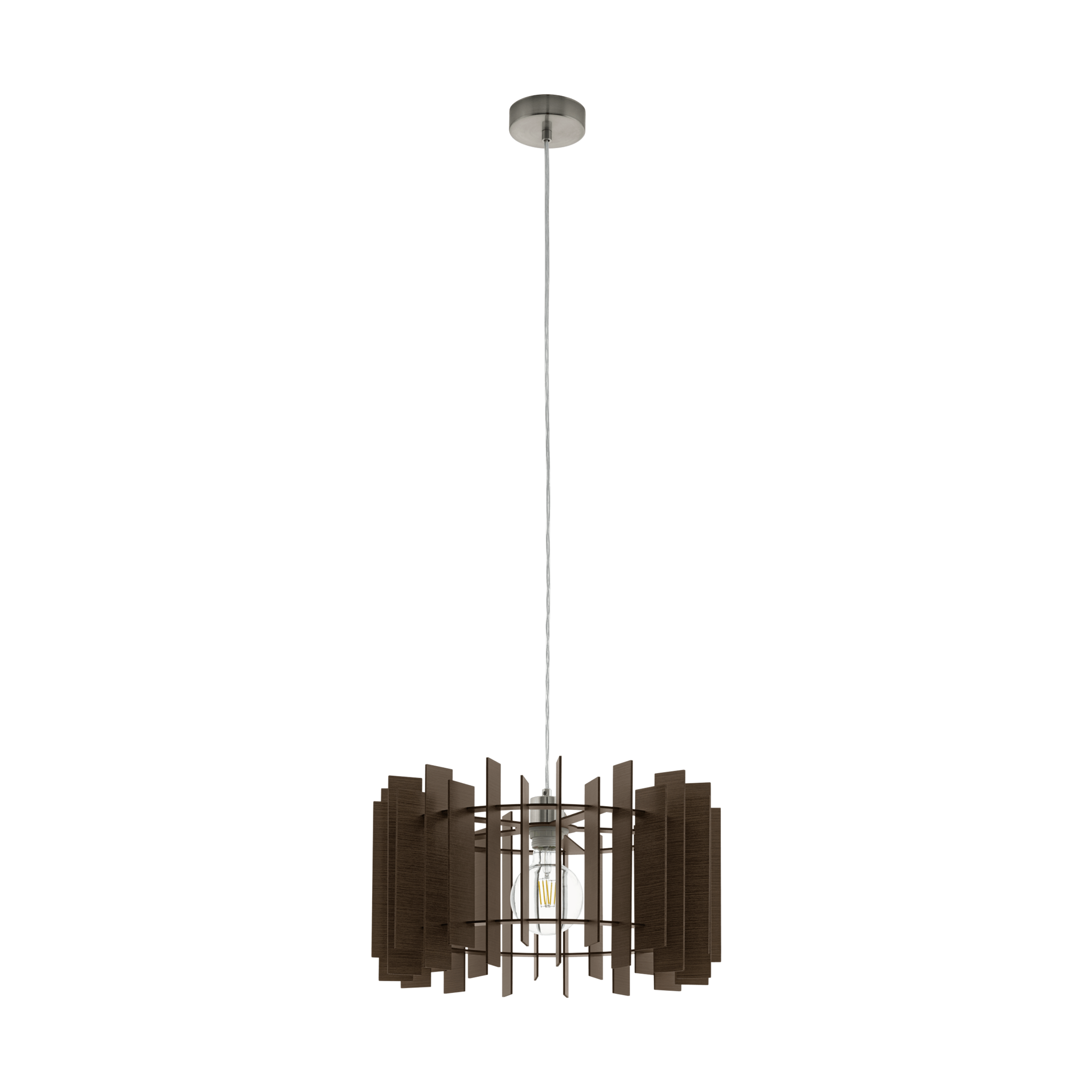 97519 светильник подвесной treglio, сталь, дерево, hl/1 e27 nickel-m/d-braun, доставка по Казахстану 