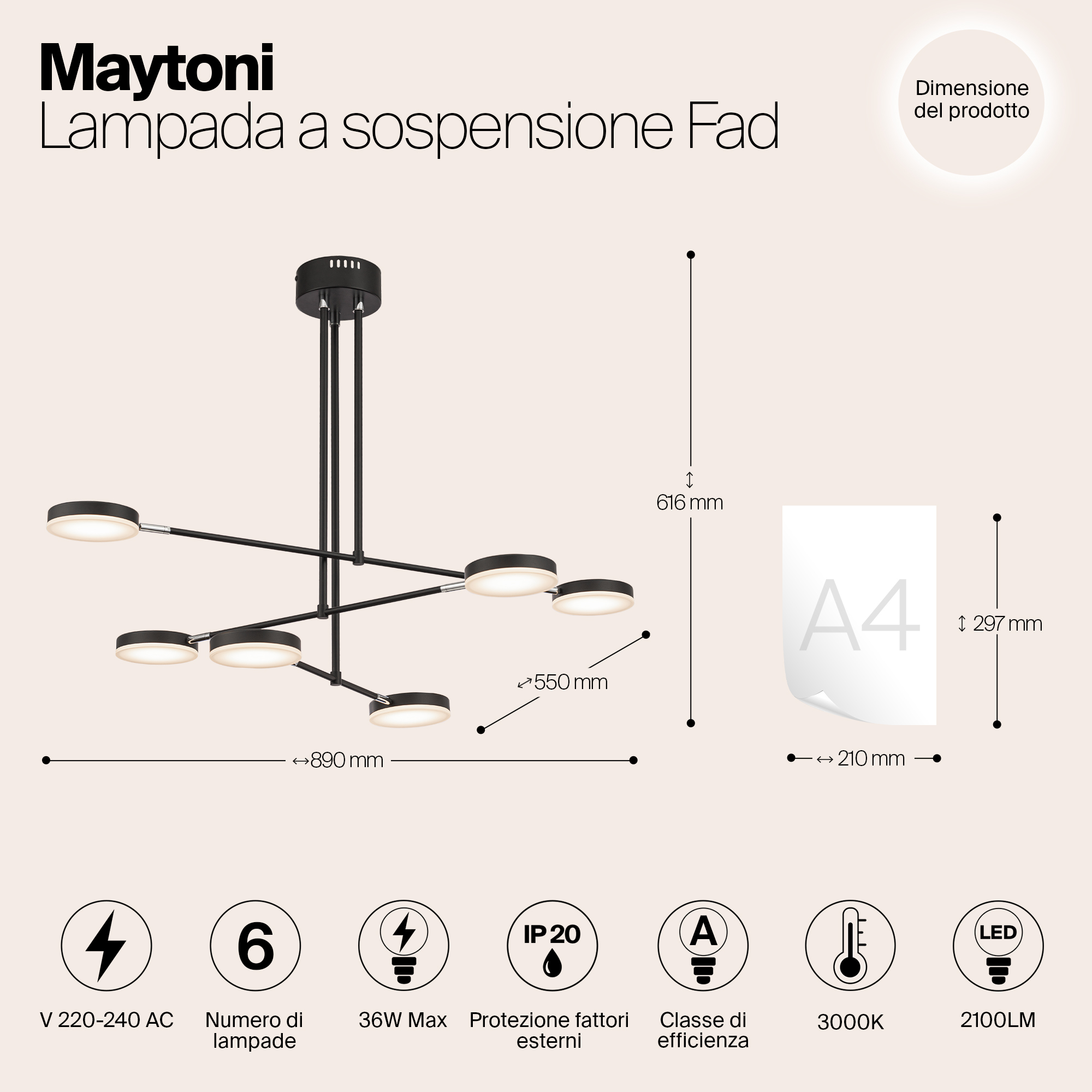 Дополнительная картинка Подвесной светодиодный светильник Maytoni Fad MOD070PL-L38B3K