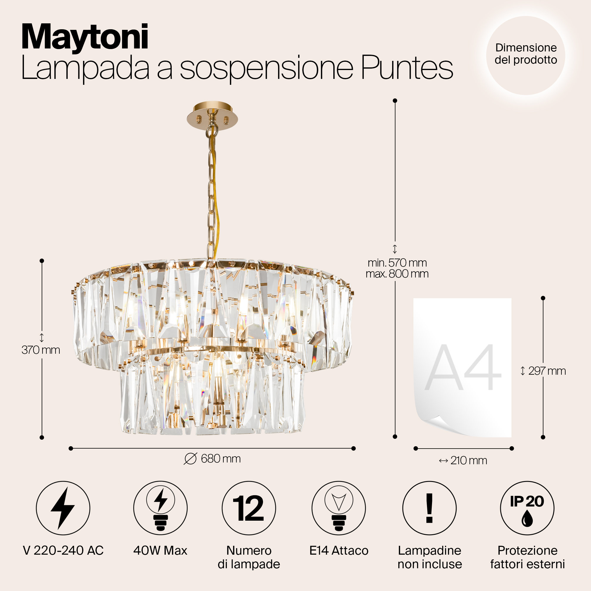 Дополнительная картинка Подвесной светильник Maytoni Puntes MOD043PL-12G