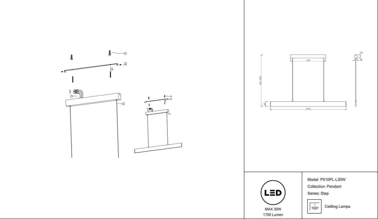 Дополнительная картинка Подвесной светодиодный светильник Maytoni Step P010PL-L30W