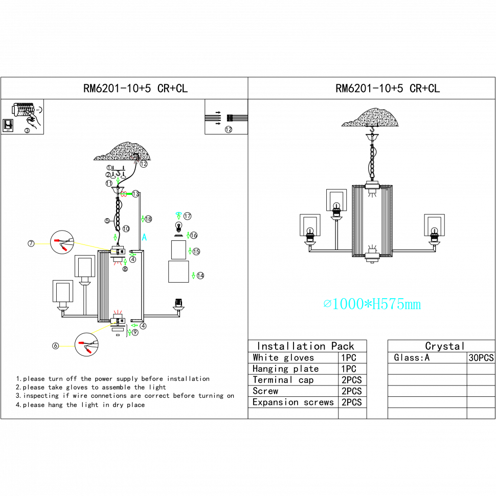 Картинка Подвесная люстра iLamp King RM6201-10+5 CR+CL