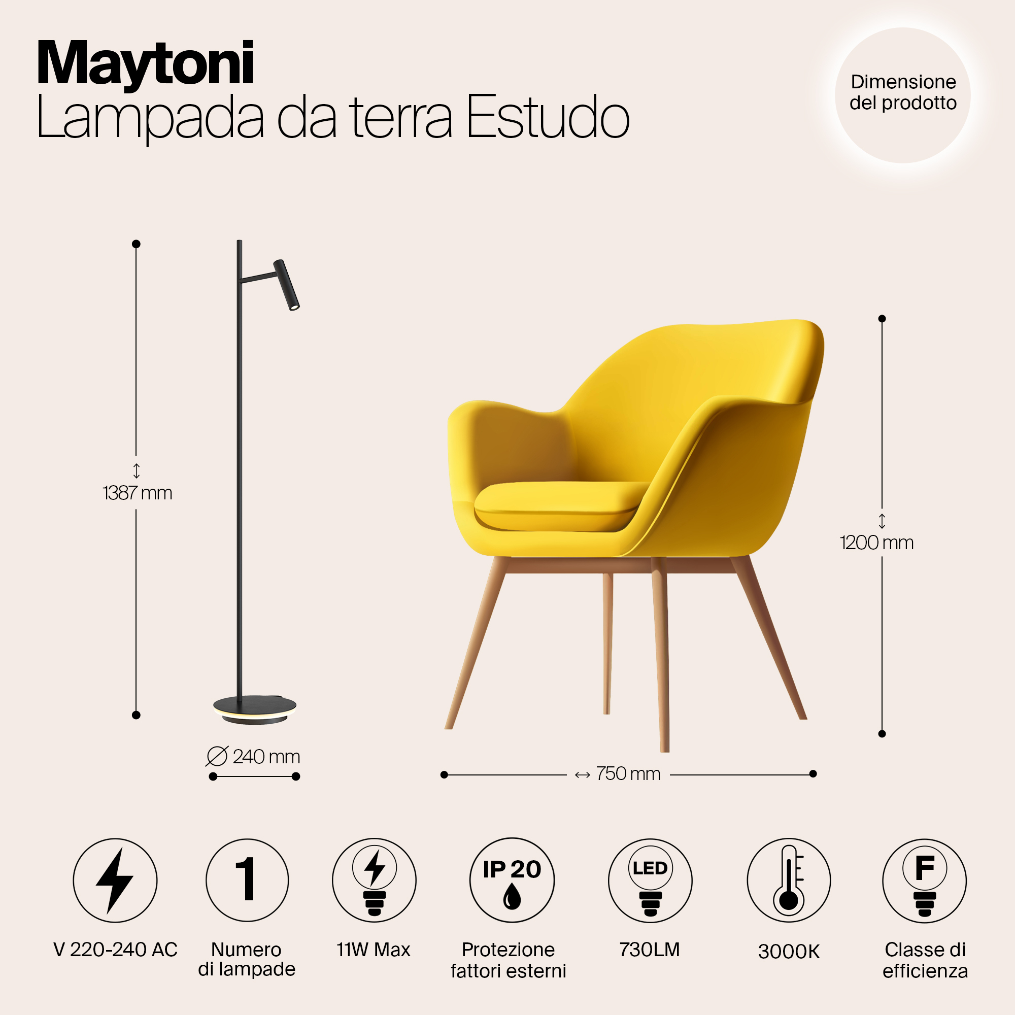 Картинка Торшер Maytoni Estudo Z010FL-L8B3K