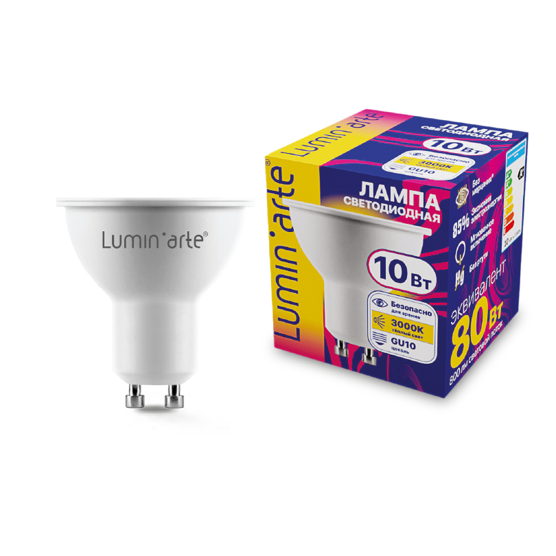 Картинка Светодиодная лампа LUMIN'ARTE LSTD-PAR16-10W3KGU10 PAR16 10Вт 800лм 3000К GU10 1/10/100