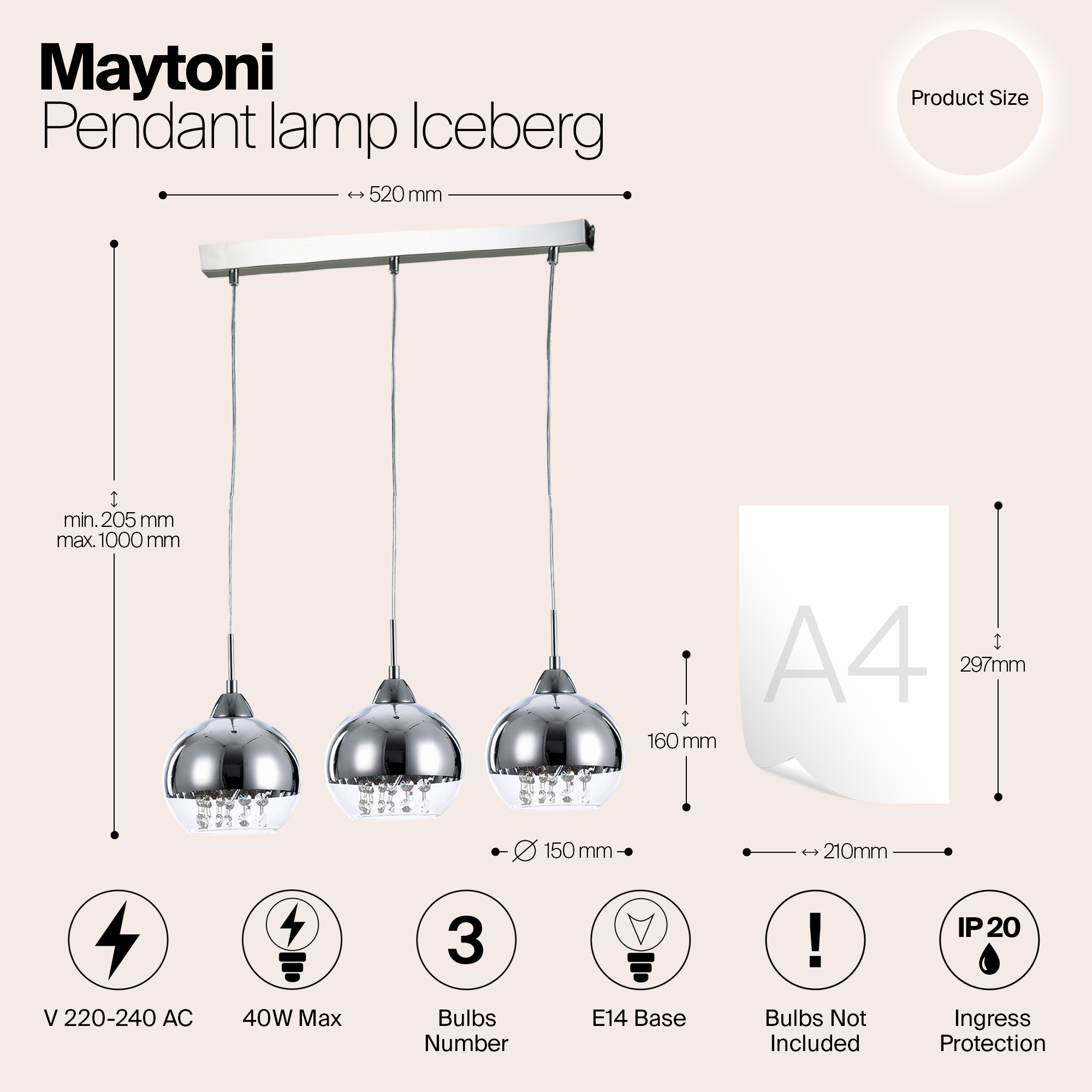 Дополнительная картинка Подвесной светильник Maytoni Iceberg P012-PL-03-N