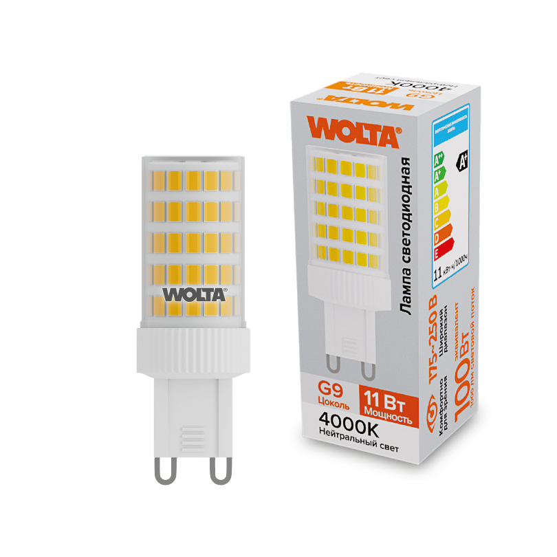 Светодиодная лампа  WOLTA WSTD-JCD-11W4KG9-C "Капсульная" JCD 11Вт 1000лм 4000K G9 1/10/100/500 купить в Алматы svet.kz
