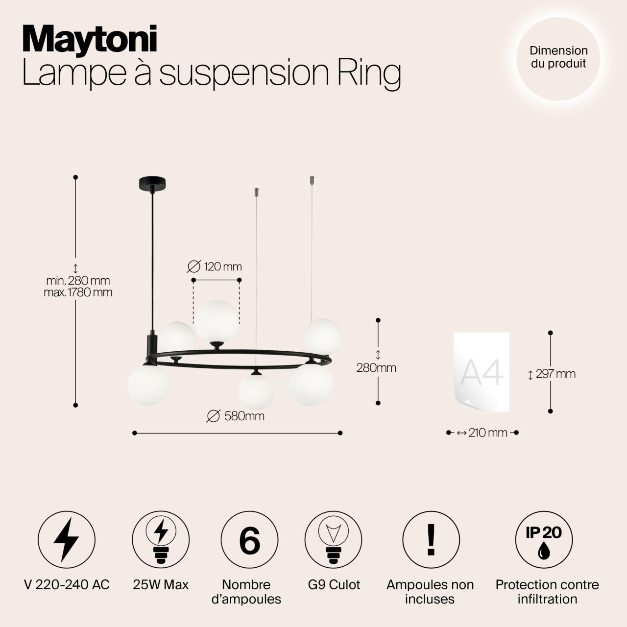 Дополнительная картинка Подвесная люстра Maytoni Ring MOD013PL-06B