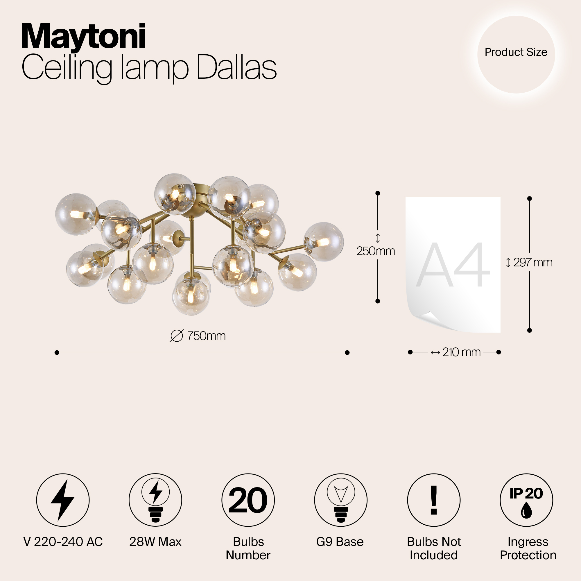 Дополнительная картинка Потолочный светильник Maytoni Dallas MOD545PL-20G