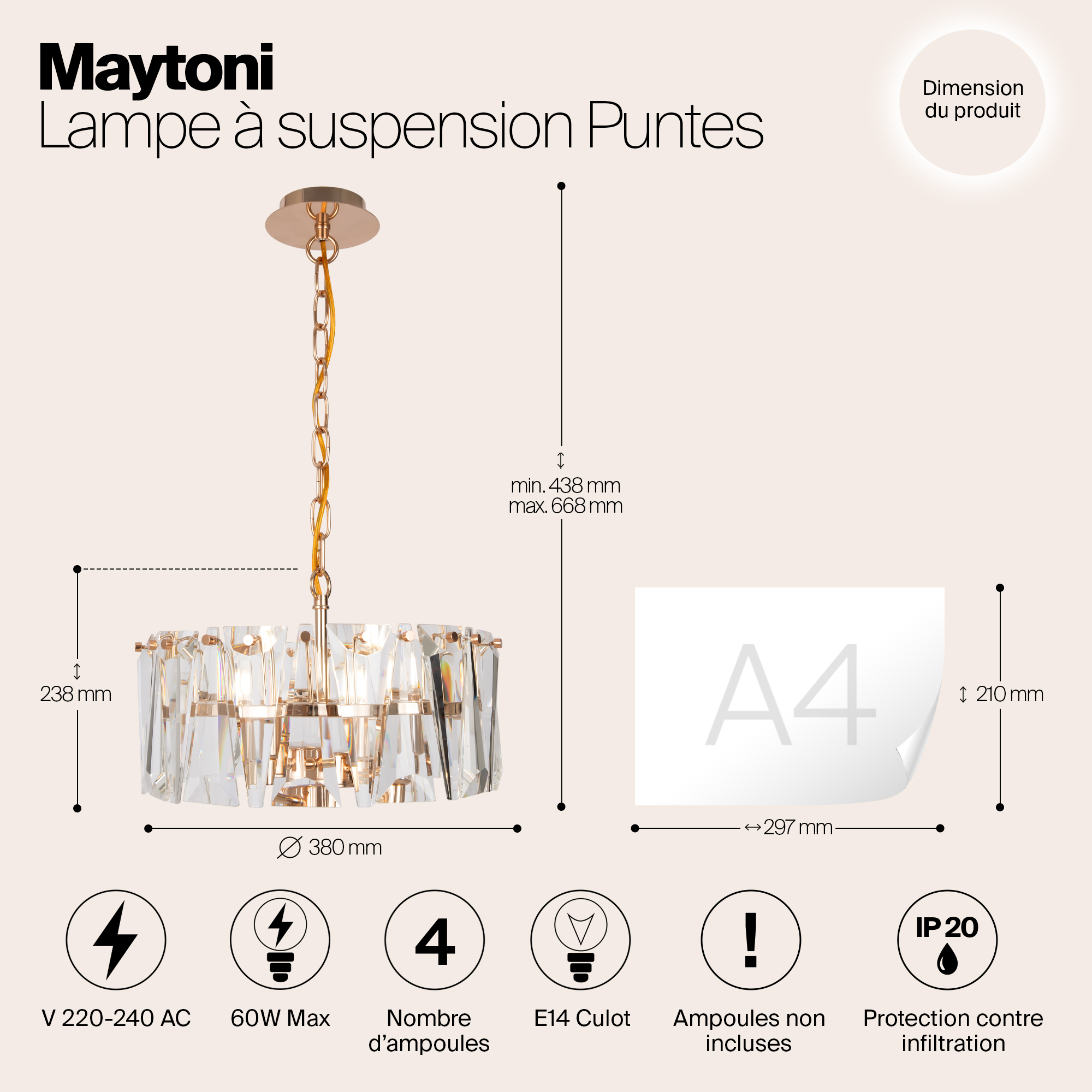 Дополнительная картинка Подвесной светильник Maytoni Puntes MOD043PL-04G