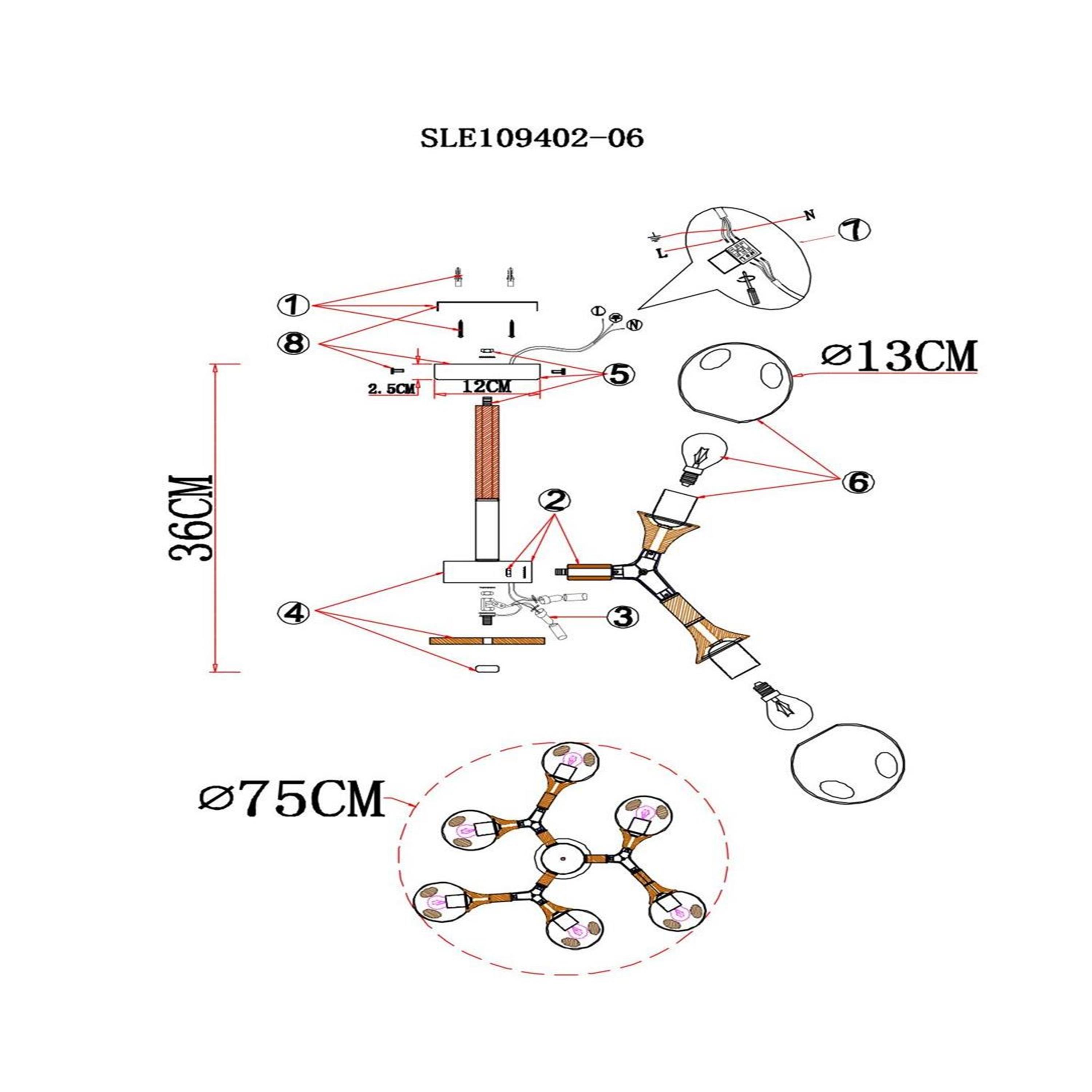 Дополнительная картинка Потолочная люстра Evoluce Raquel SLE109402-06