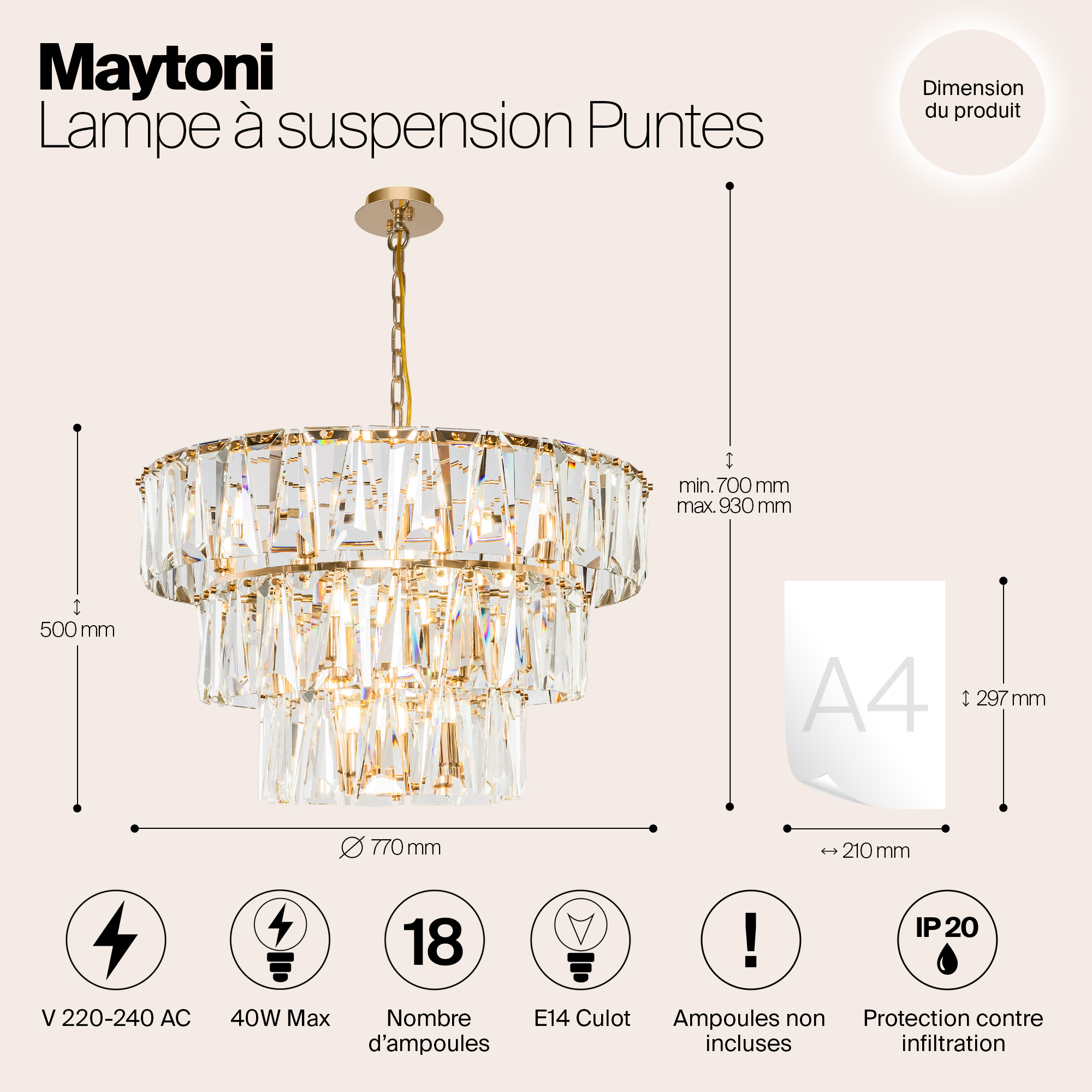 Дополнительная картинка Подвесная люстра Maytoni Puntes MOD043PL-18G