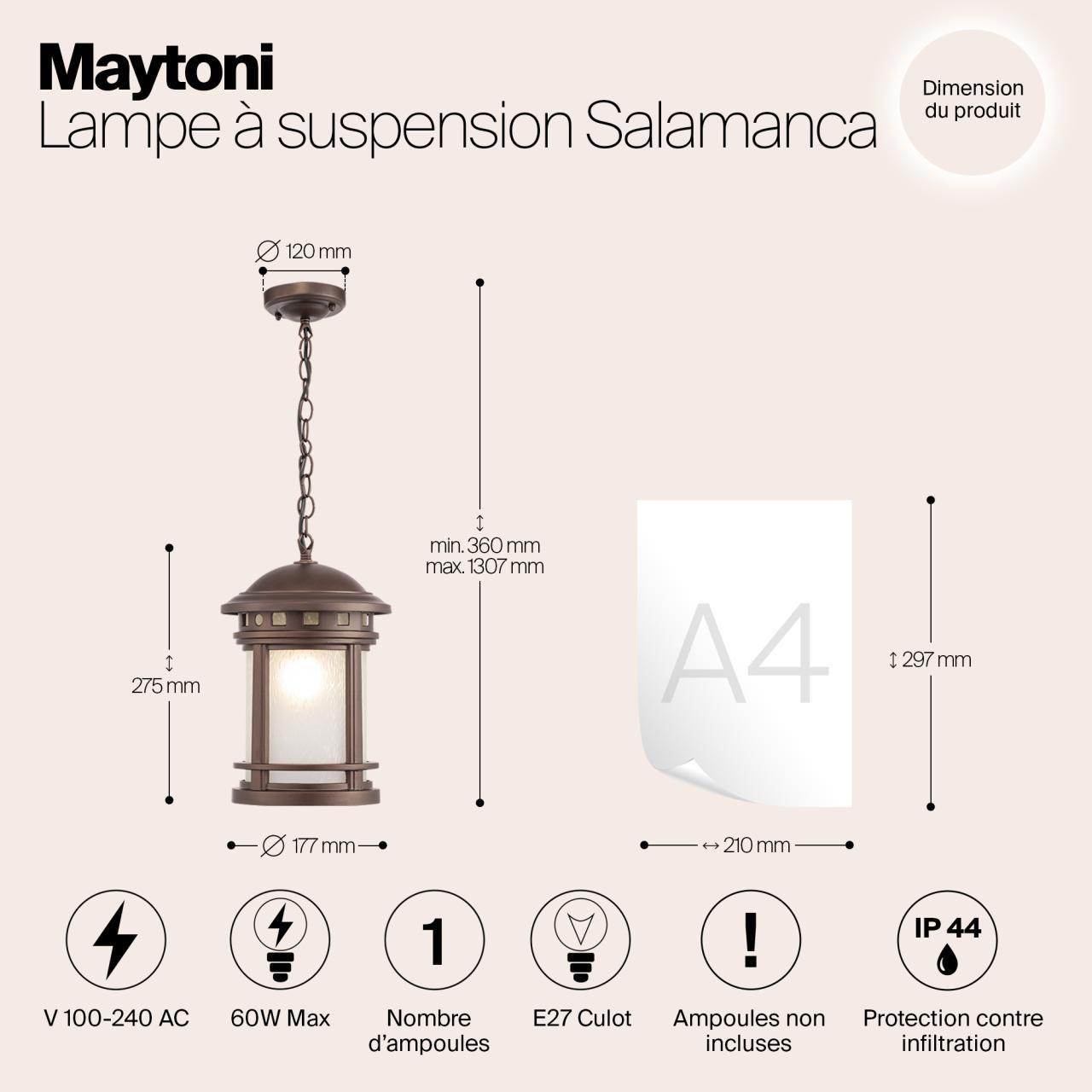 Дополнительная картинка Уличный подвесной светильник Maytoni Salamanca O031PL-01BR
