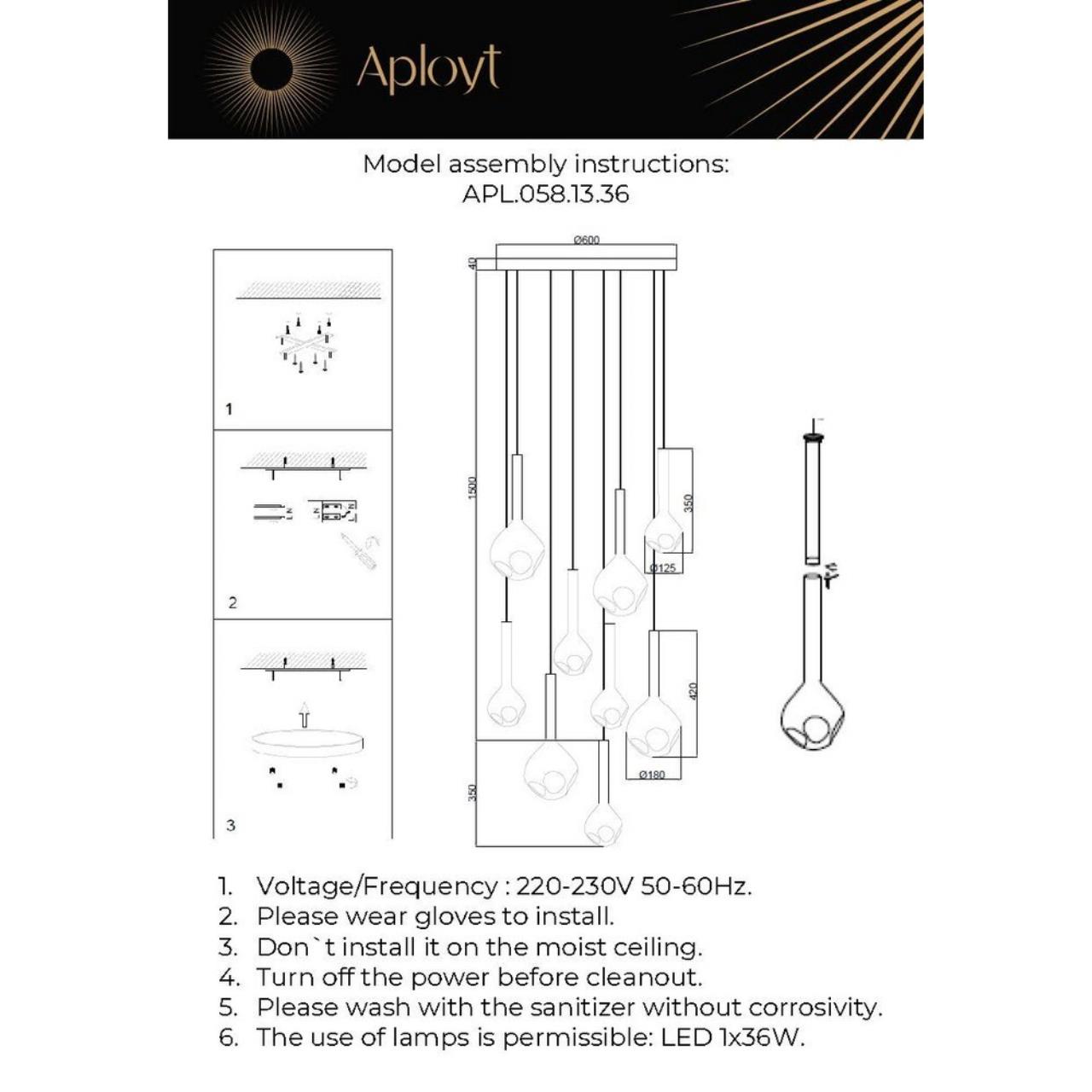 Картинка APL.058.13.36 Светильник подвесной светодиодный Aployt Wisia
