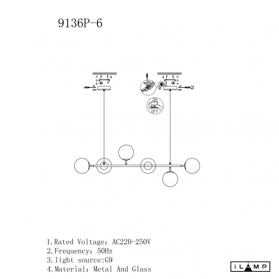 Картинка Подвесной светильник iLamp GOLDEN 9136P/6 GOLD&WHITE