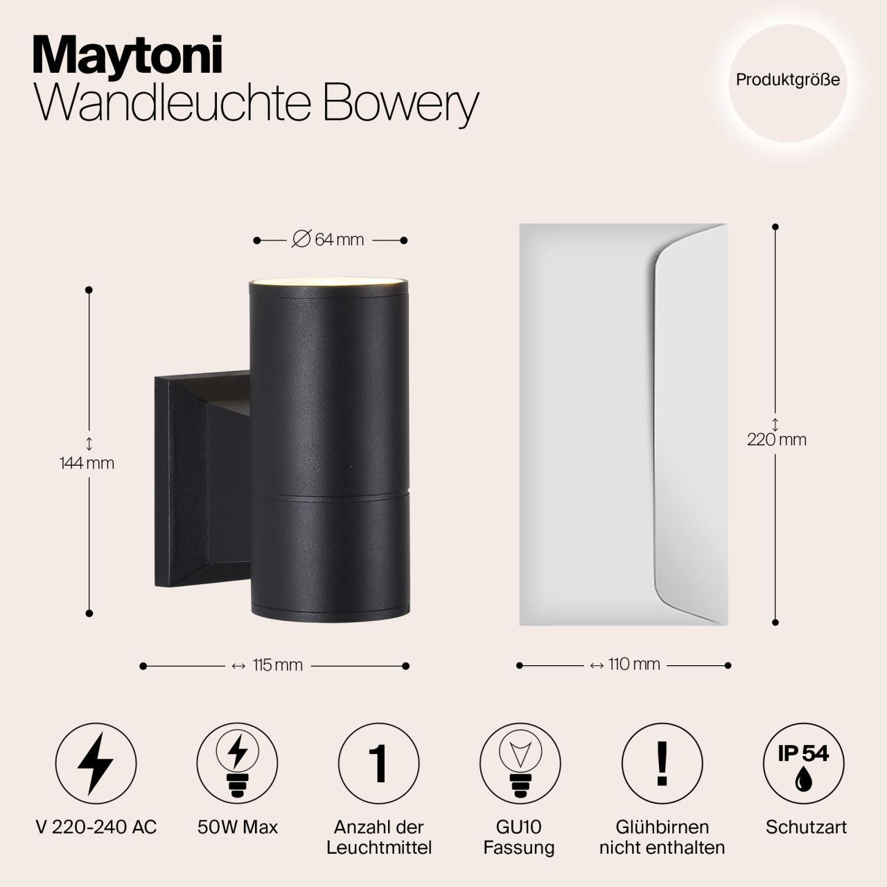 Дополнительная картинка Уличный настенный светильник Maytoni Bowery O574WL-01B