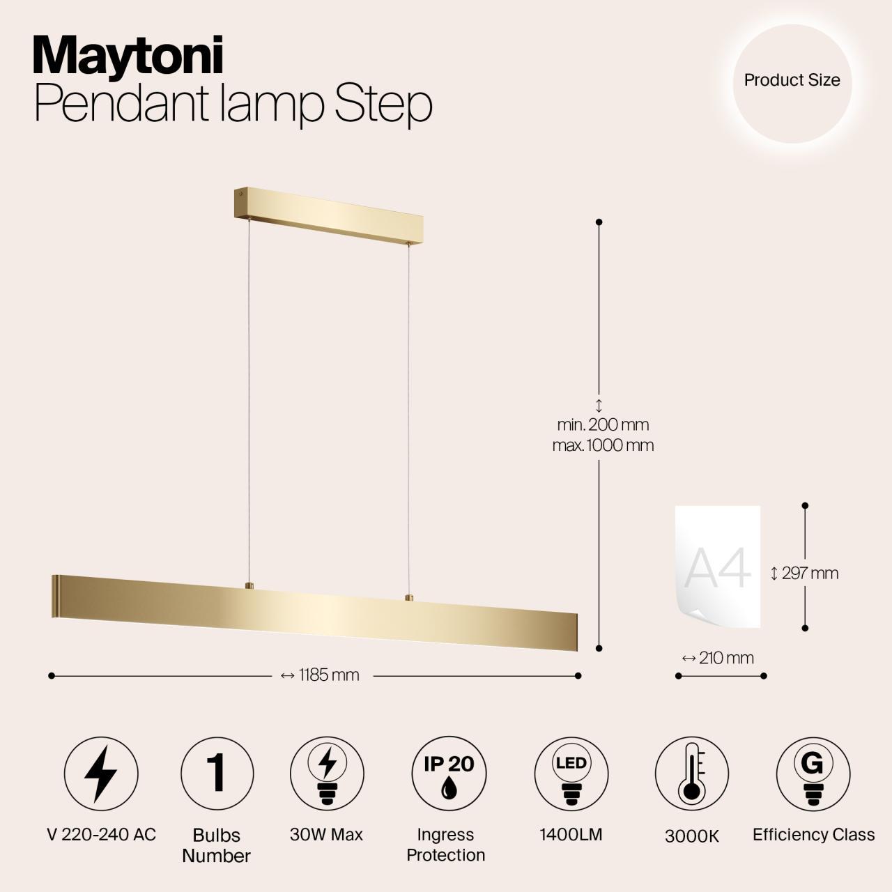 Дополнительная картинка Подвесной светодиодный светильник Maytoni Step P010PL-L30G3K