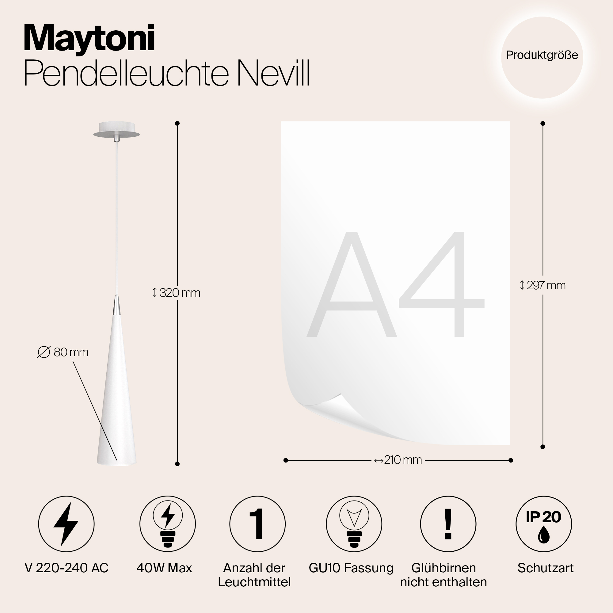 Картинка Подвесной светильник Maytoni Nevill P318-PL-01-W