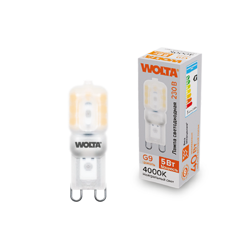 "Светодиодная лампа  WOLTA WSTD-JCD-5W4KG9-P (пластик ) ""Капсульная"" JCD 5Вт 400лм 4000K G9 матовая 1/10/100/1000" купить в Алматы svet.kz