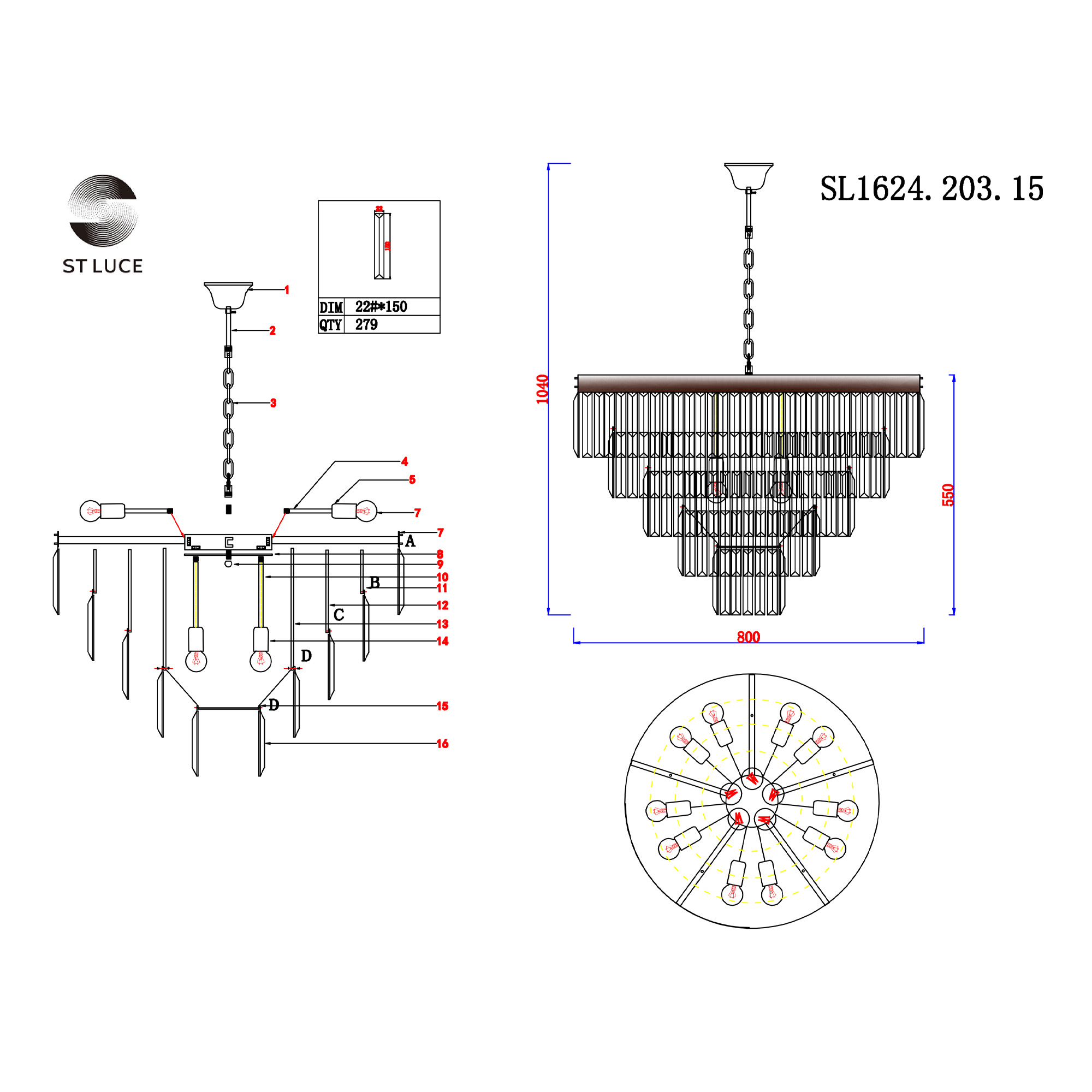 Дополнительная картинка Подвесная люстра ST Luce Ercolano SL1624.203.15