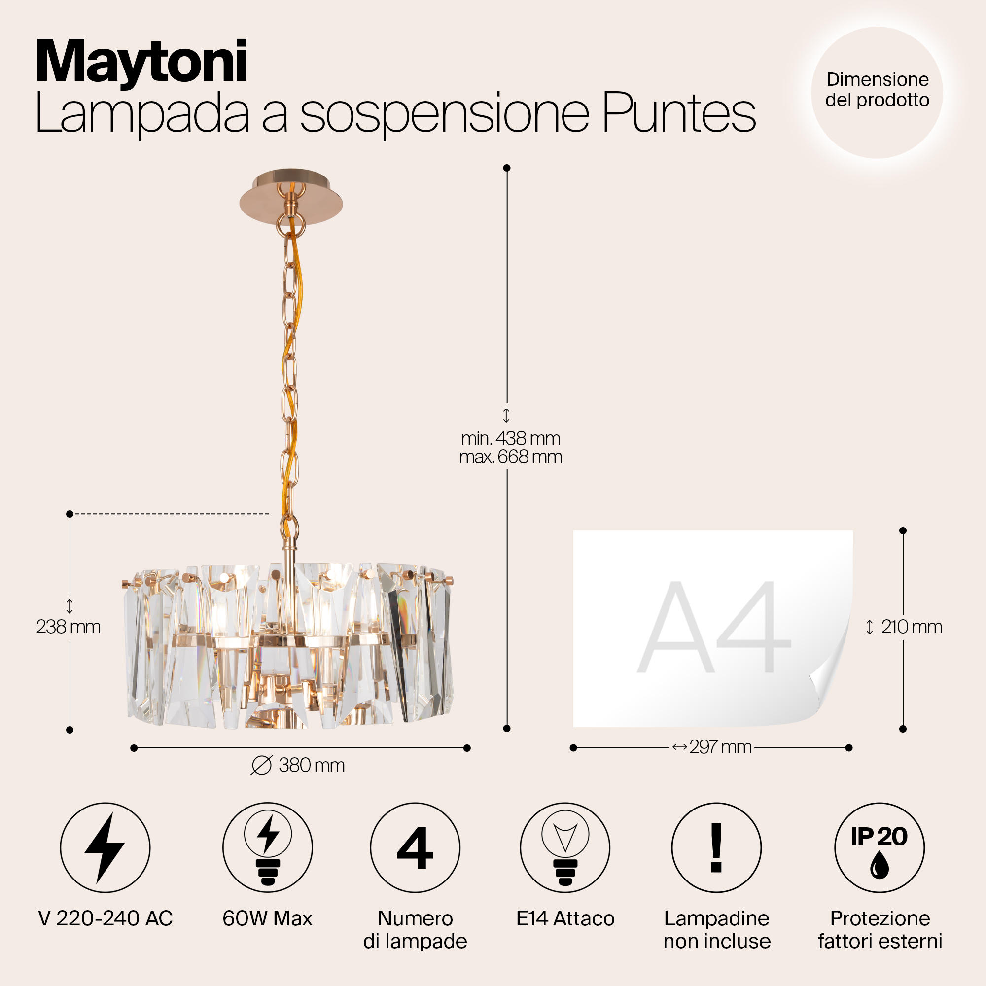 Дополнительная картинка Подвесной светильник Maytoni Puntes MOD043PL-04G