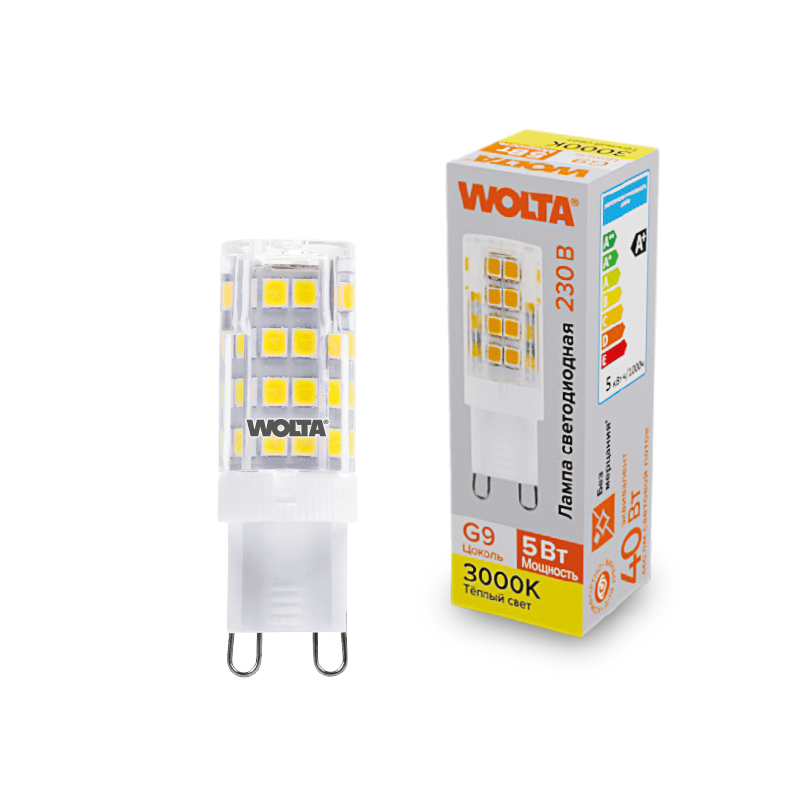 Картинка "Светодиодная лампа  WOLTA WSTD-JCD-5W3KG9-C (керамика) ""Капсульная"" JCD 5Вт 460лм 3000K G9 1/10/100/1000"