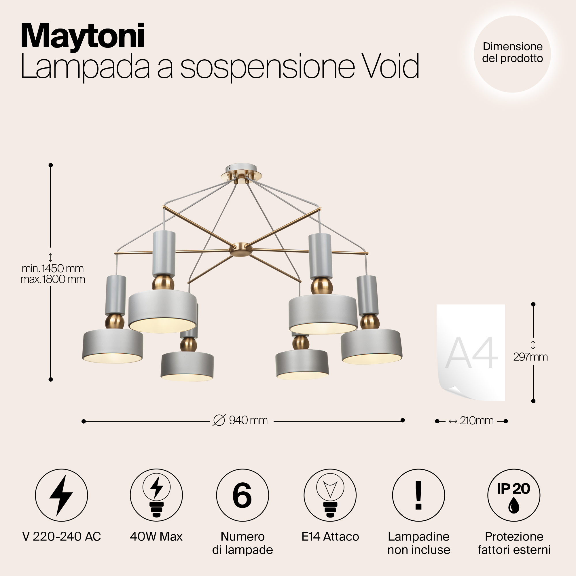 Дополнительная картинка Подвесная люстра Maytoni Void MOD030PL-06GR