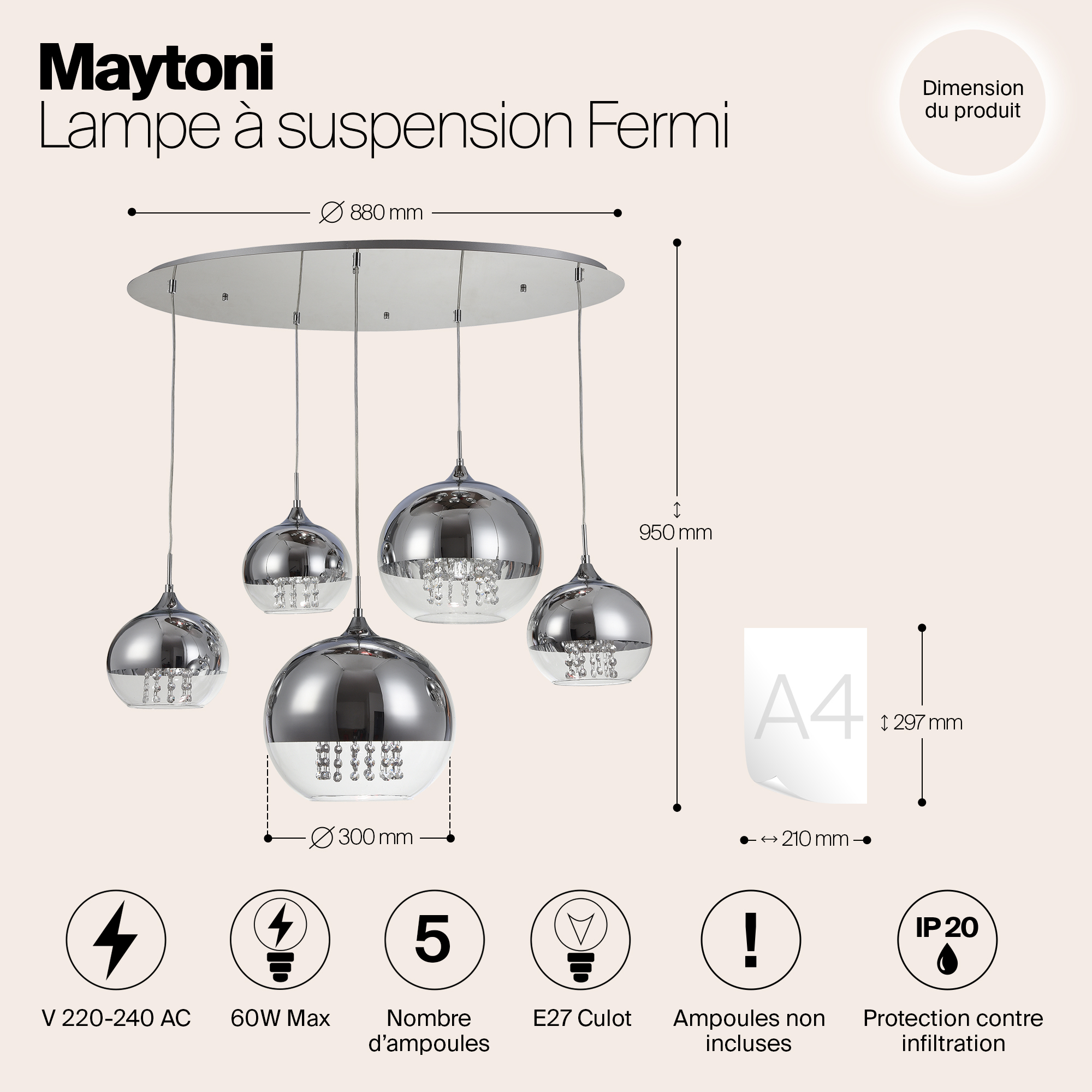 Дополнительная картинка Подвесной светильник Maytoni Fermi P140-PL-170-5-N