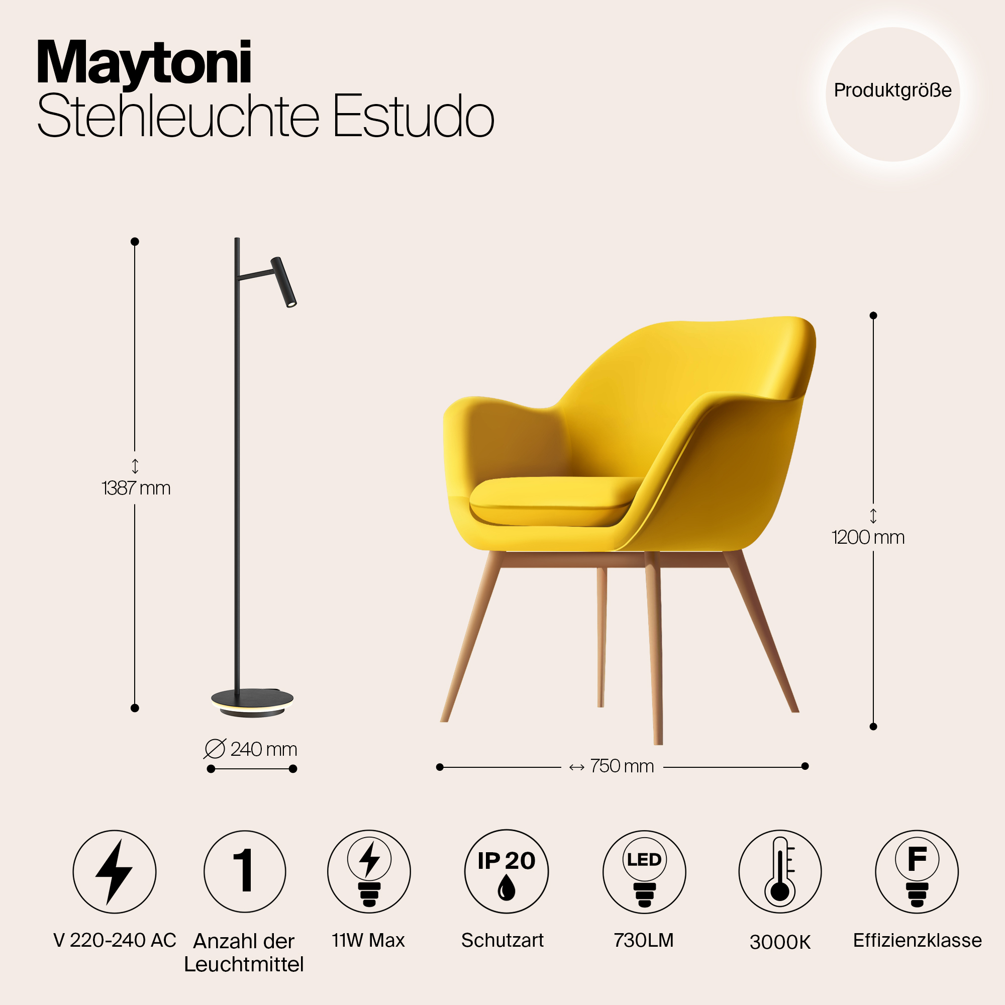 Картинка Торшер Maytoni Estudo Z010FL-L8B3K