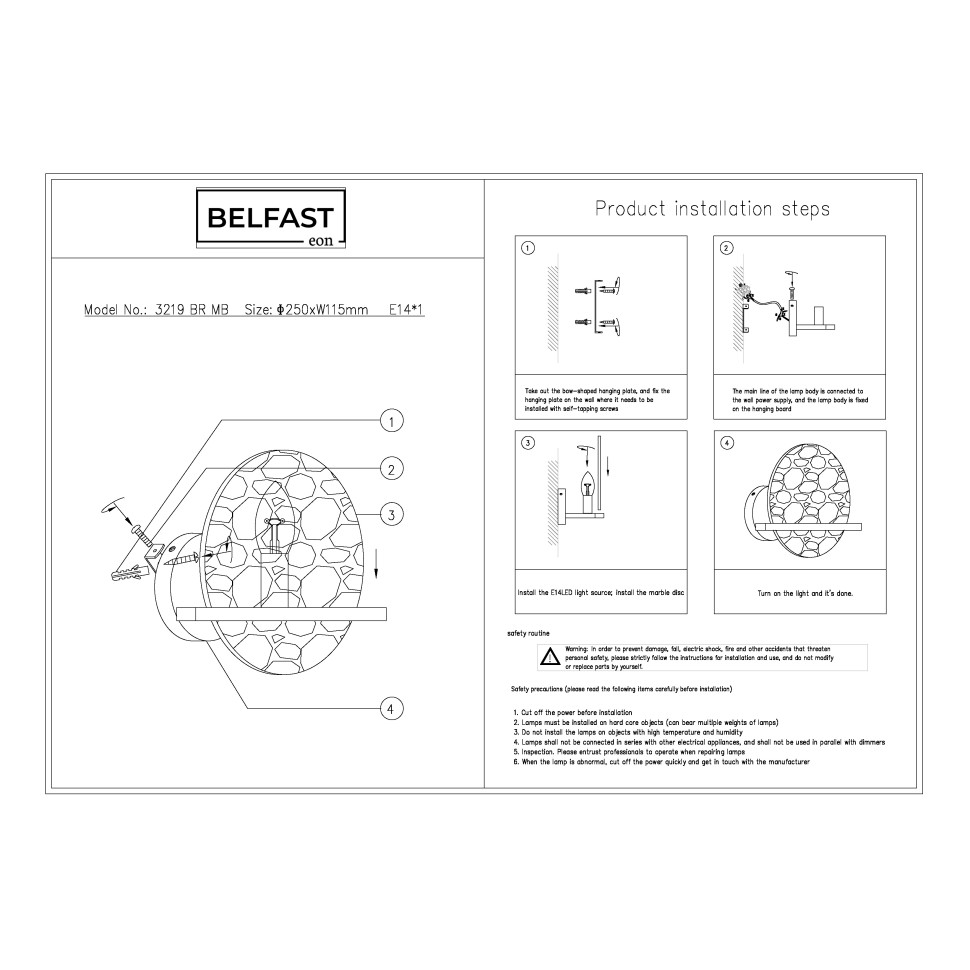 Картинка Настенный светильник Belfast Ravenhill 3219 BR MB