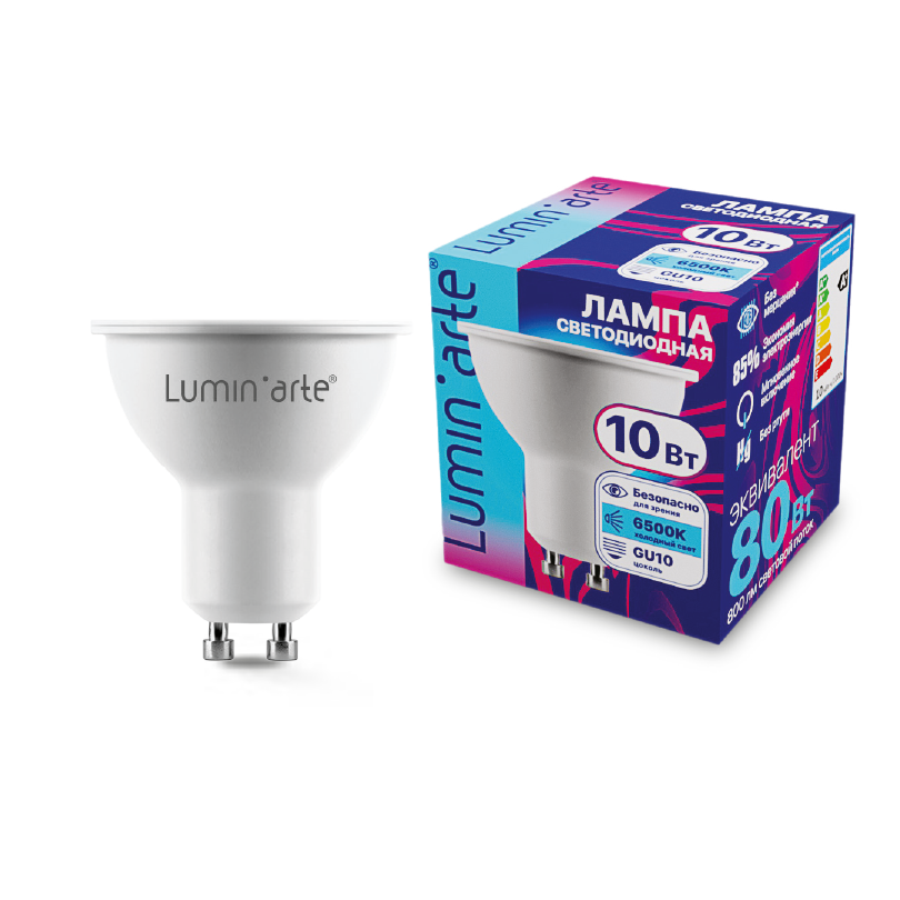 Картинка Светодиодная лампа LUMIN'ARTE LSTD-PAR16-10W6KGU10 PAR16 10Вт 800лм 6500К GU10 1/10/100