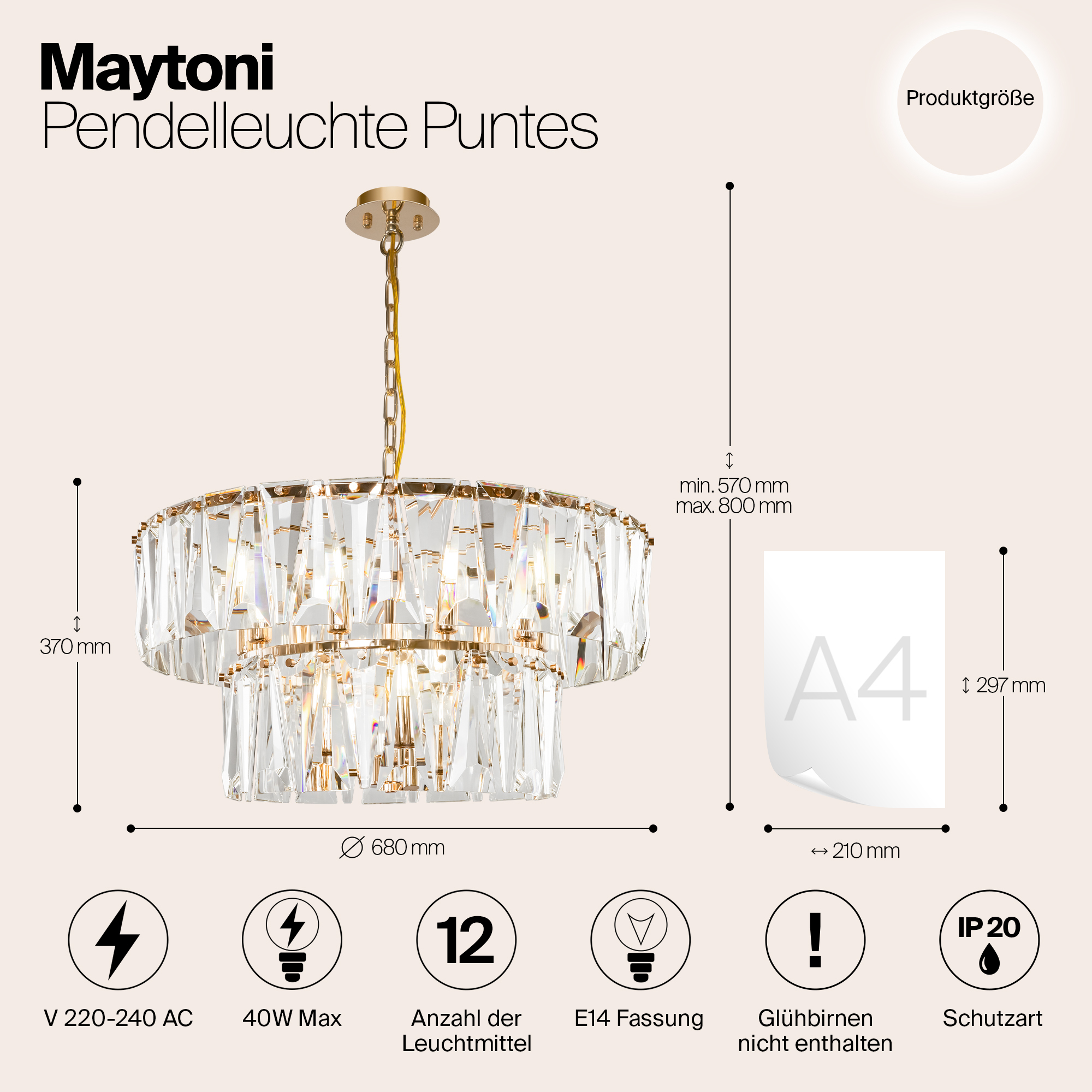 Дополнительная картинка Подвесной светильник Maytoni Puntes MOD043PL-12G