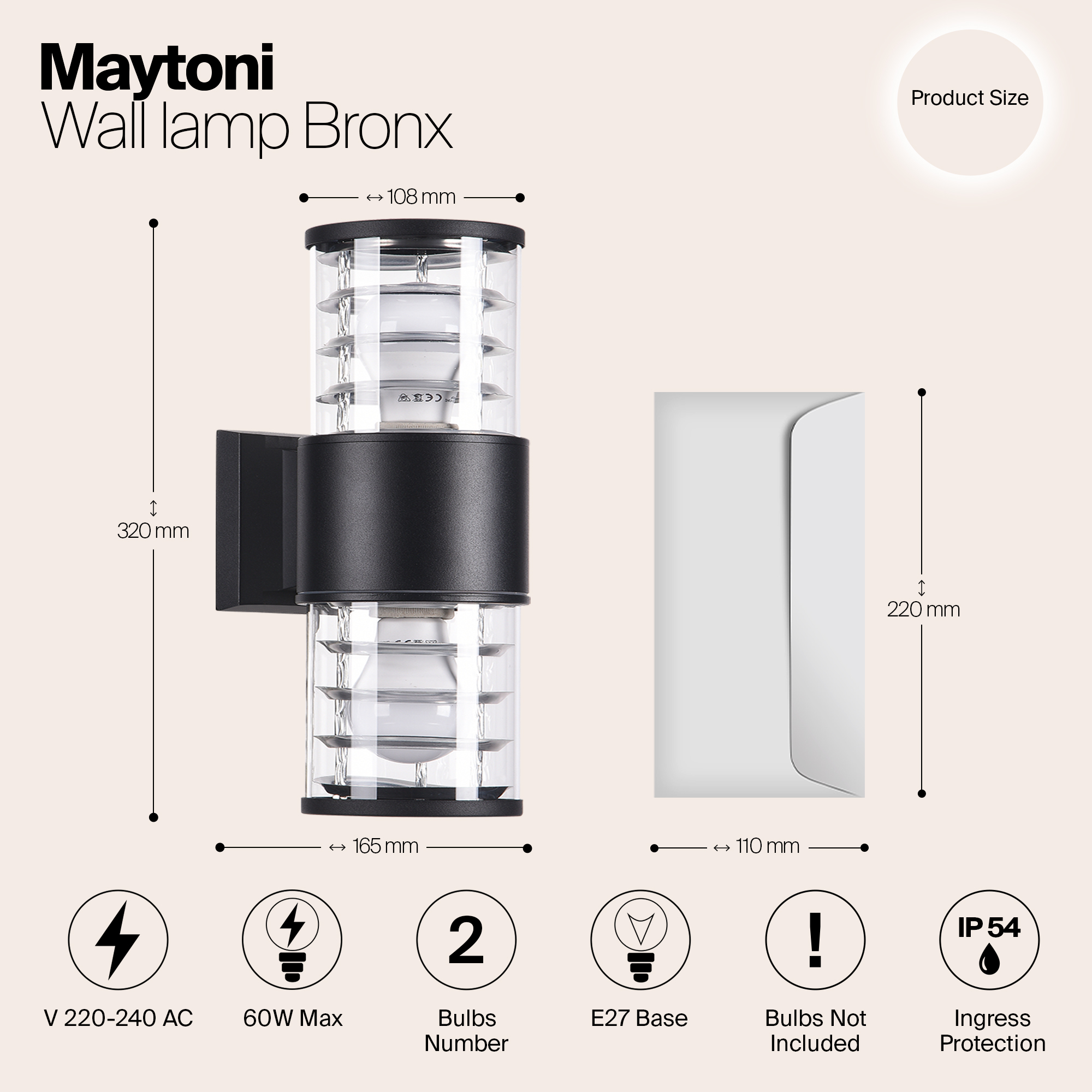 Дополнительная картинка Уличный настенный светильник Maytoni Bronx O576WL-02B