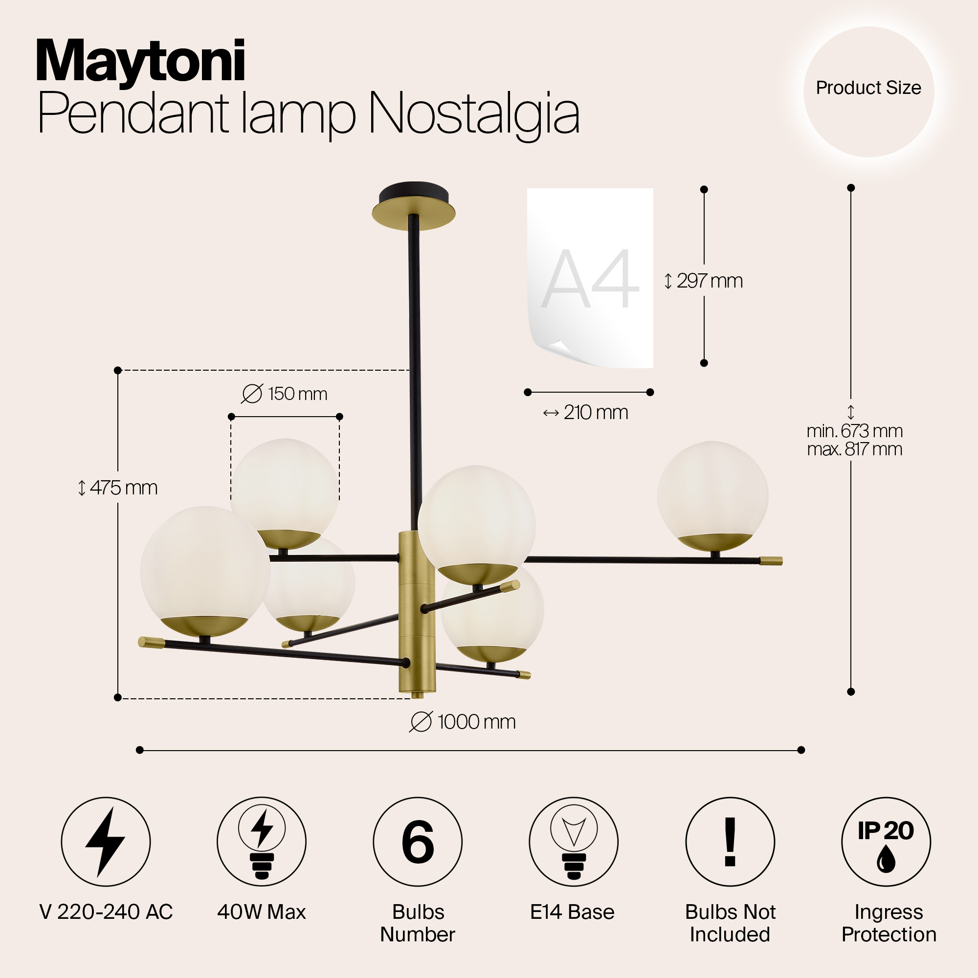 Дополнительная картинка Подвесной светильник Maytoni Nostalgia MOD048PL-06G