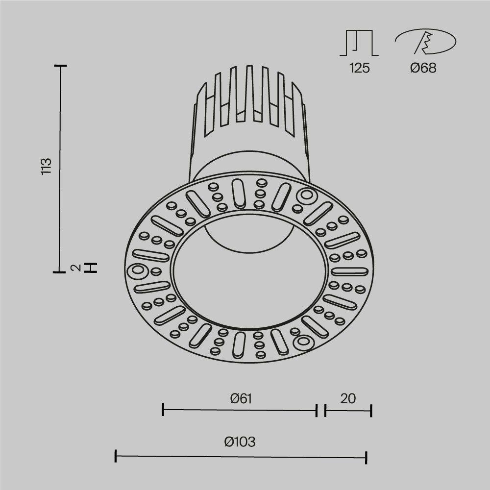Картинка Встраиваемый светильник Technical DL122-15W-3K-TRS-B Dip