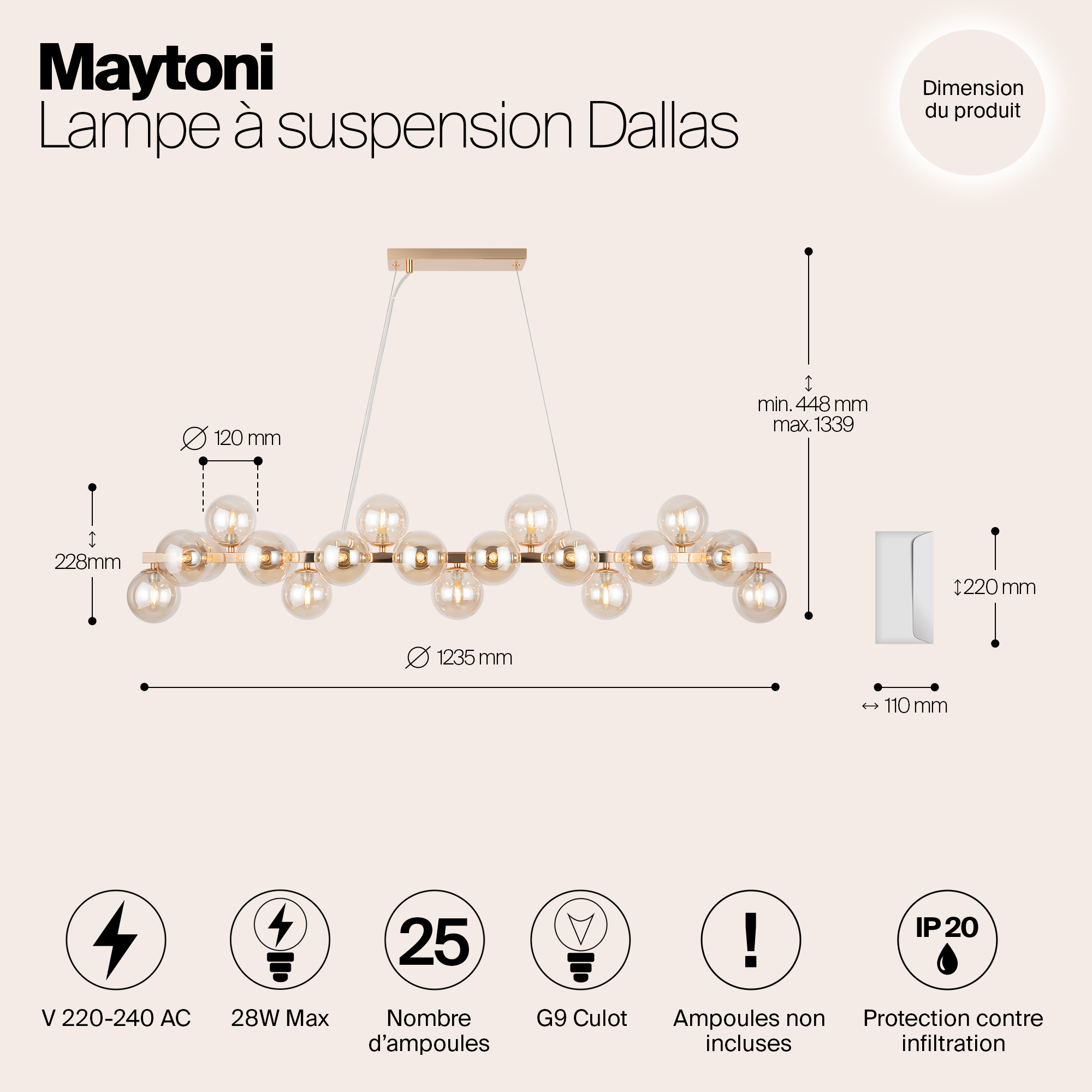 Дополнительная картинка Подвесная люстра Maytoni Dallas MOD547PL-25G