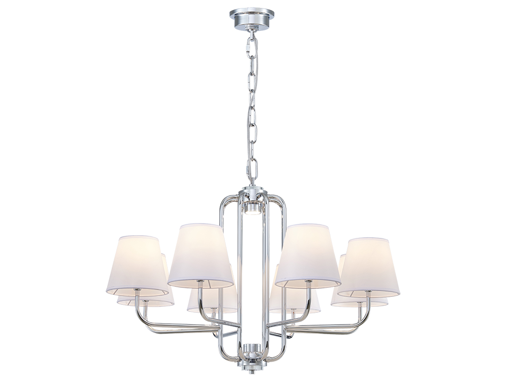люстры newport 4640 4648/с chrome , люстра, chrome shade white d80*h50/105 cm e14 8*40w + led 2*5w, доставка по Казахстану 